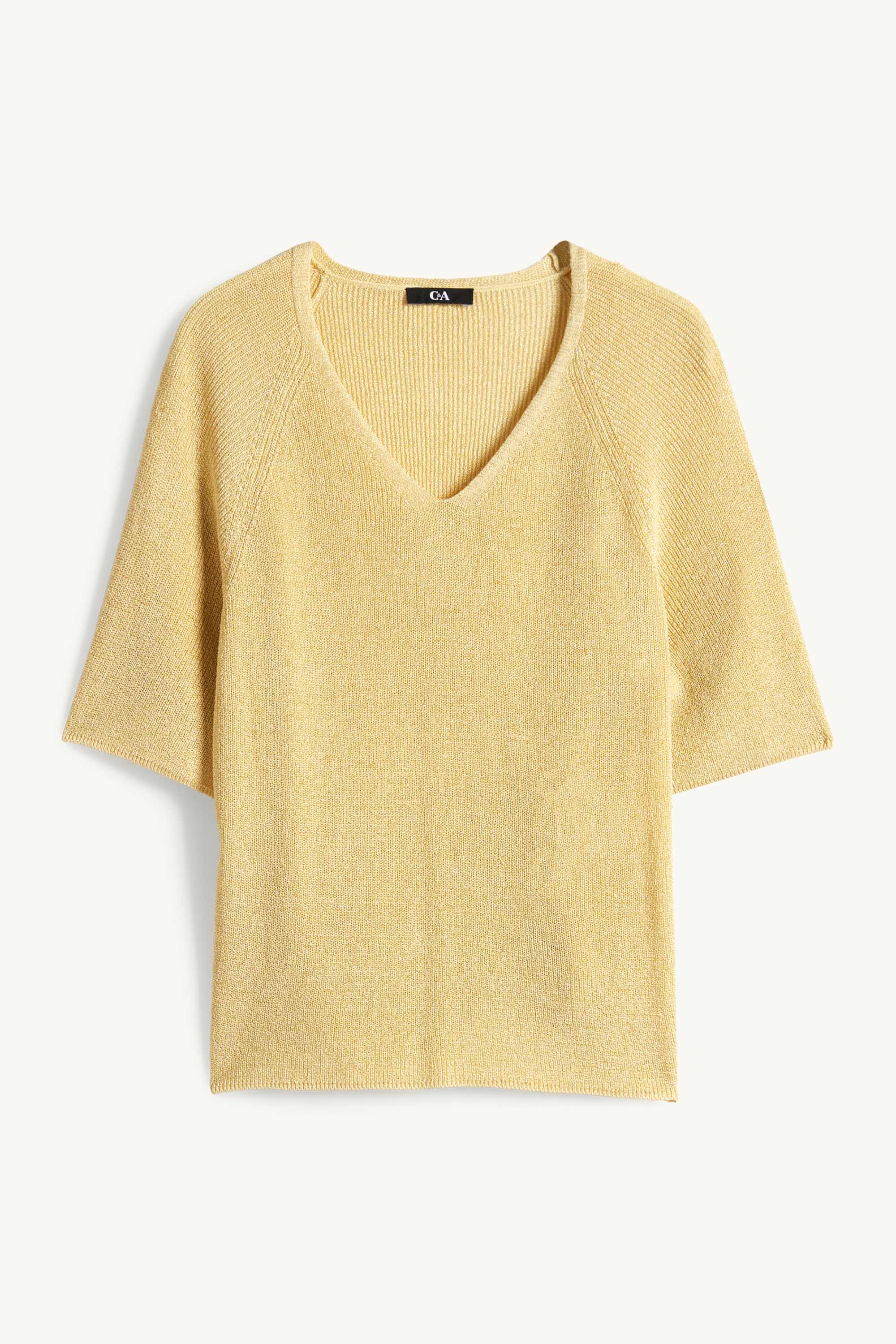 Knitted jumper - short sleeve - shiny yellow