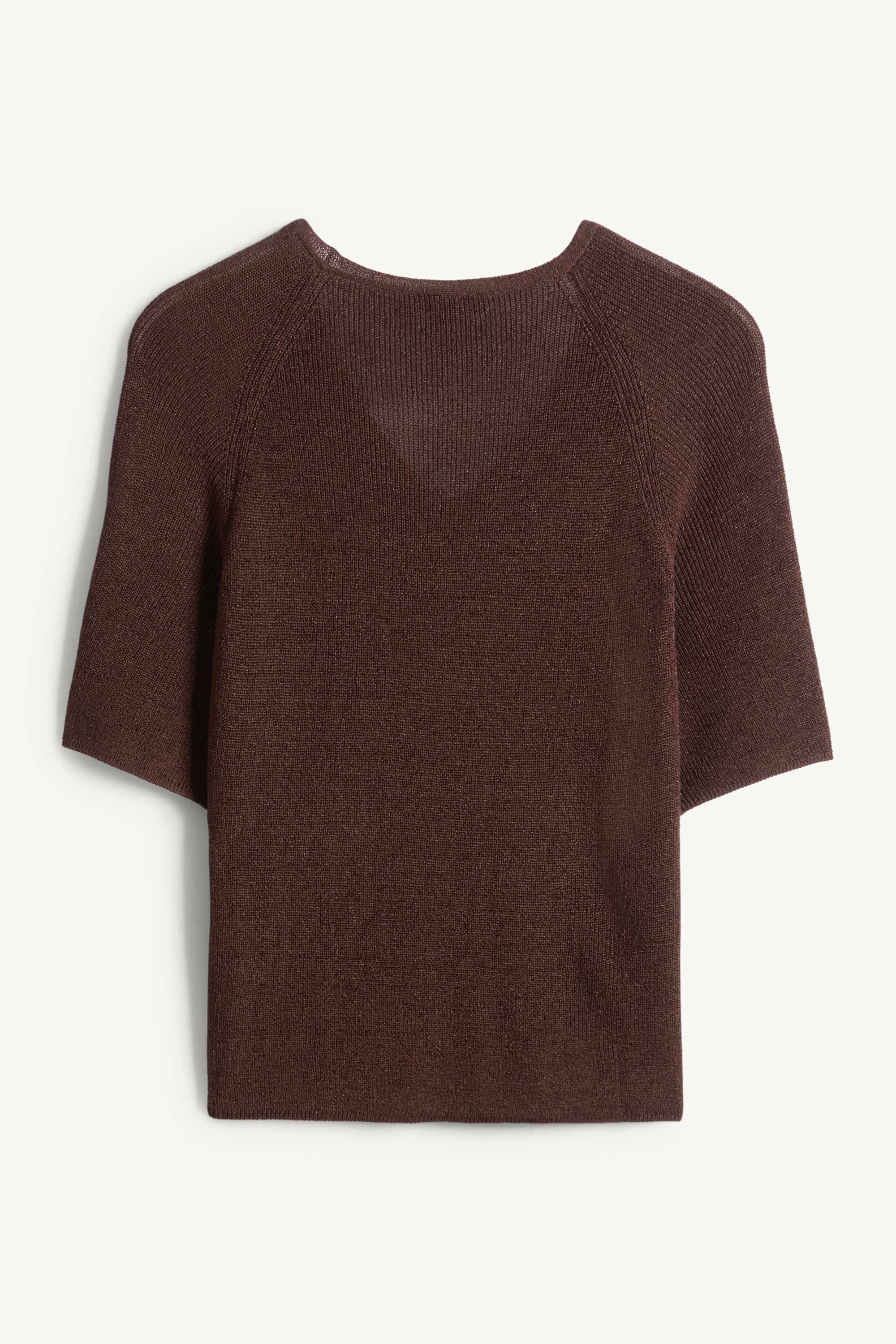 Knitted jumper - short sleeve - shiny dark brown