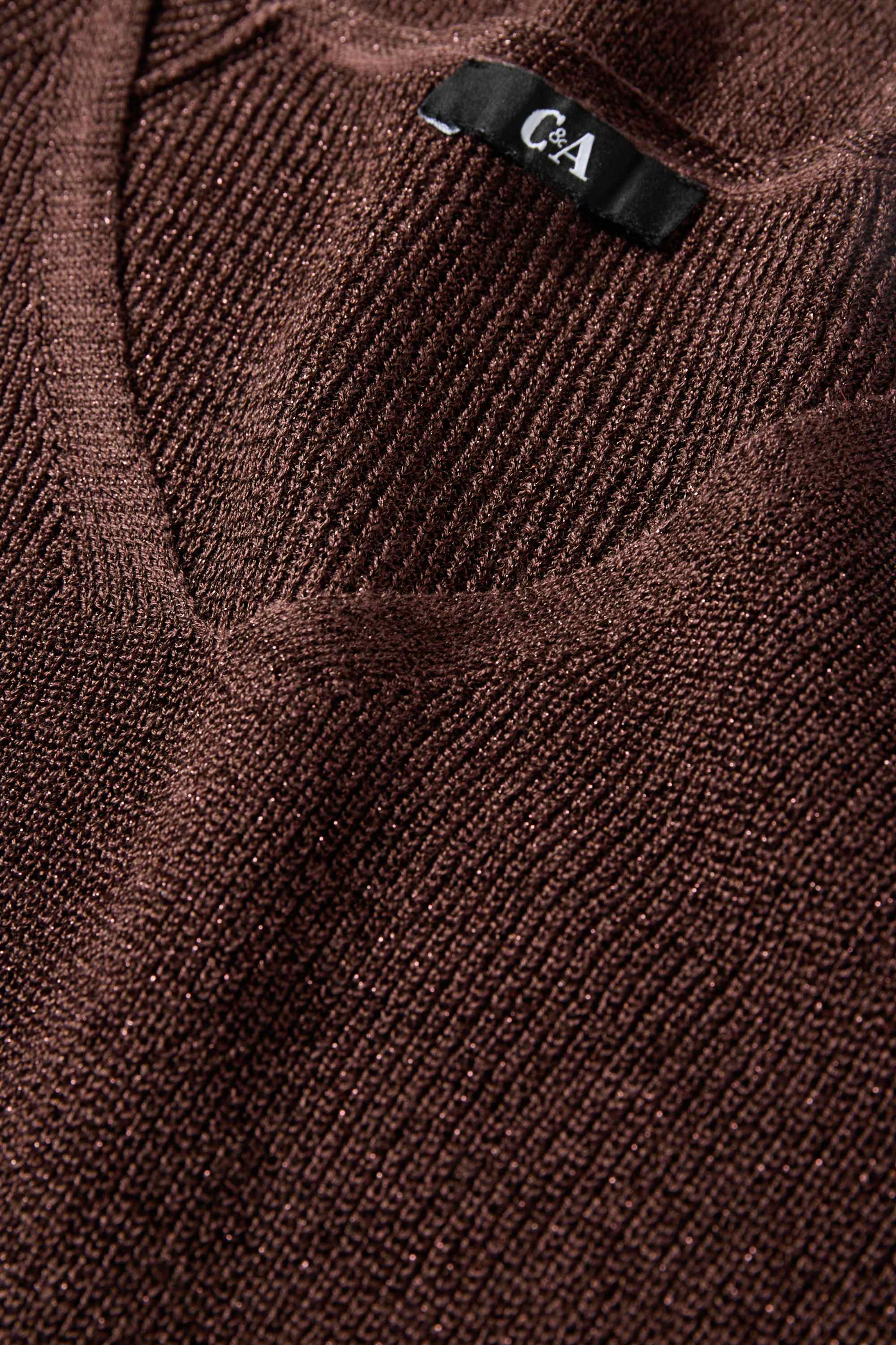 Knitted jumper - short sleeve - shiny dark brown