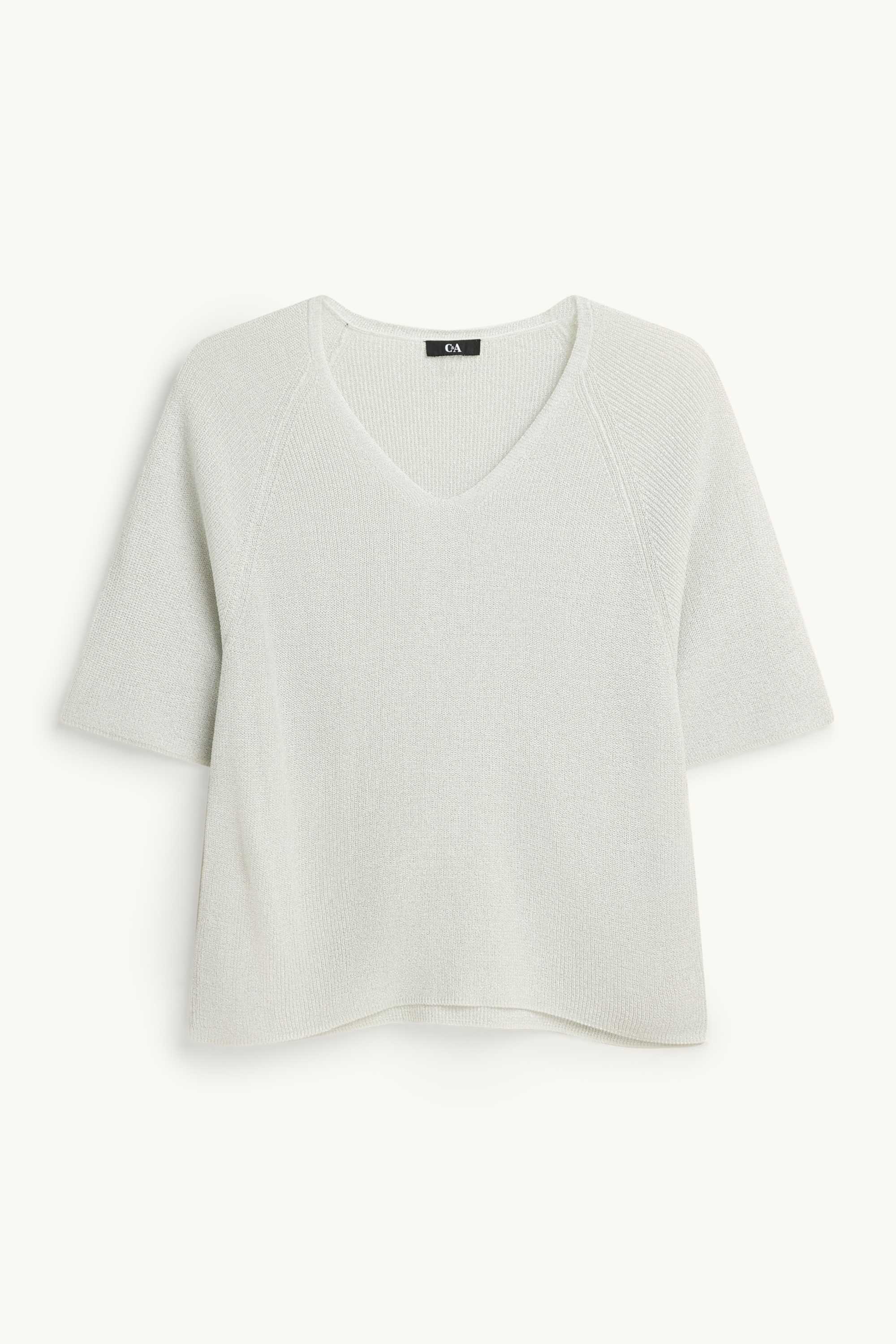 Knitted jumper - short sleeve - shiny white / silver