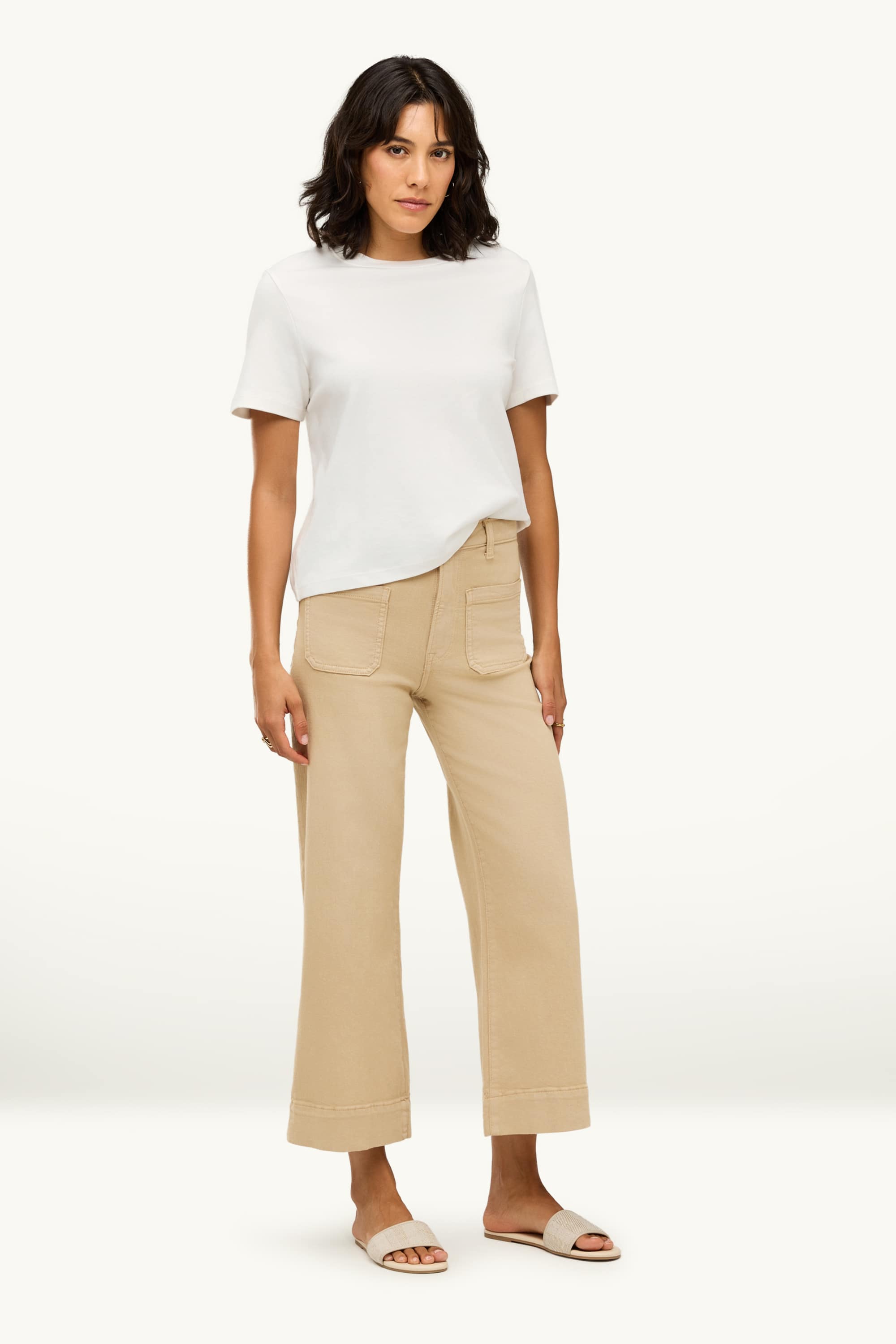 Wide leg jeans - mid-rise waist denim-brown