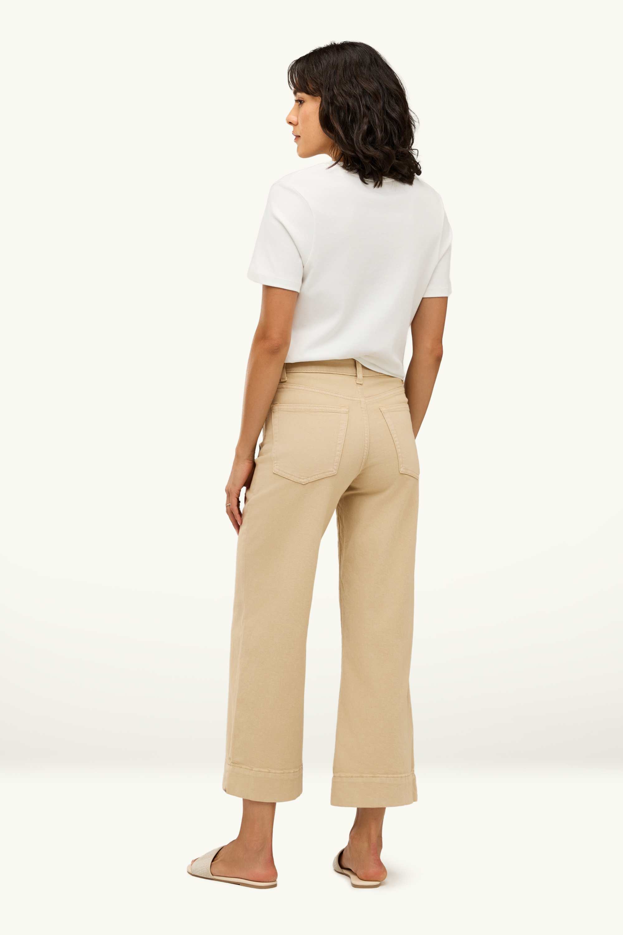 Wide leg jeans - mid-rise waist denim-brown