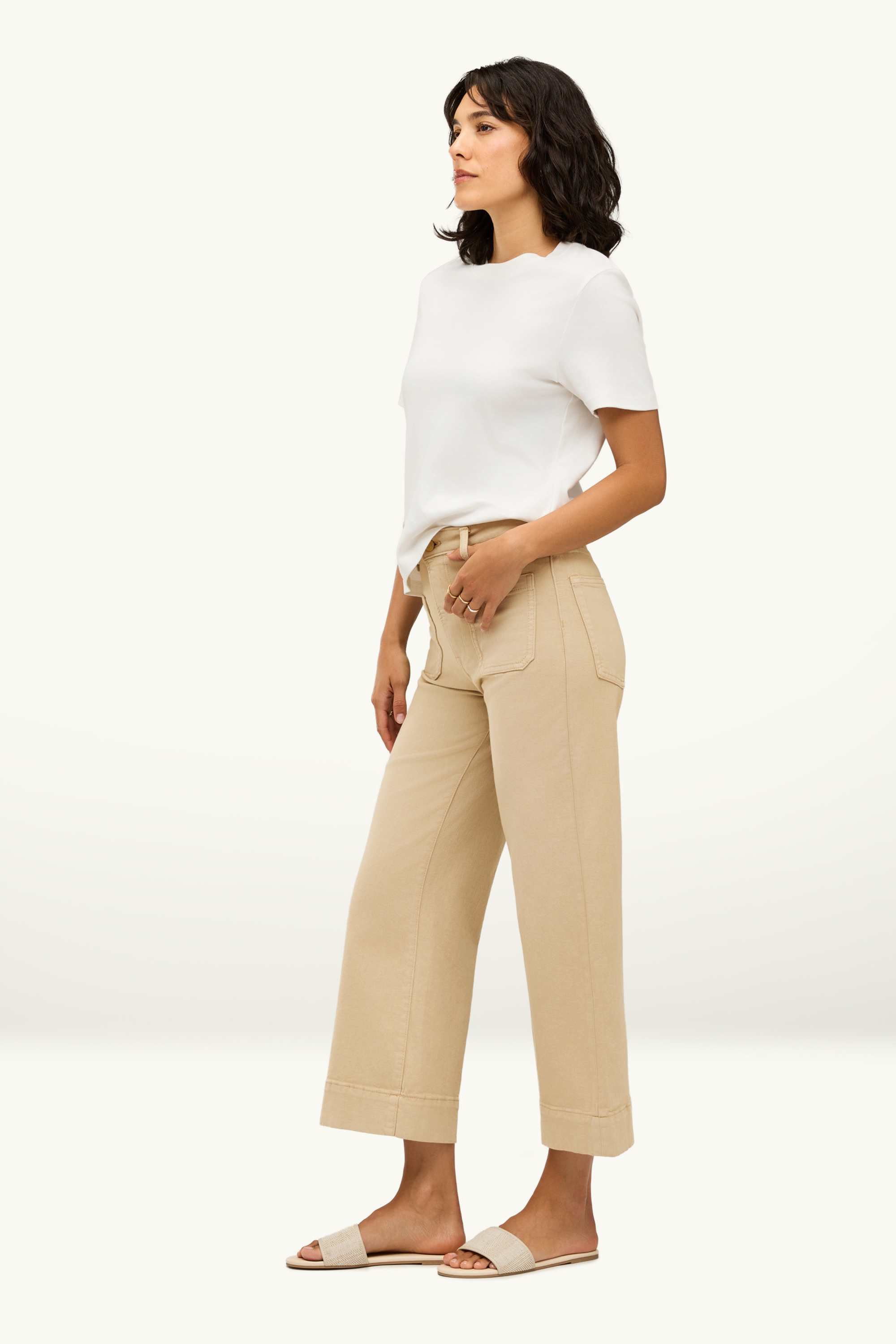 Wide leg jeans - mid-rise waist denim-brown