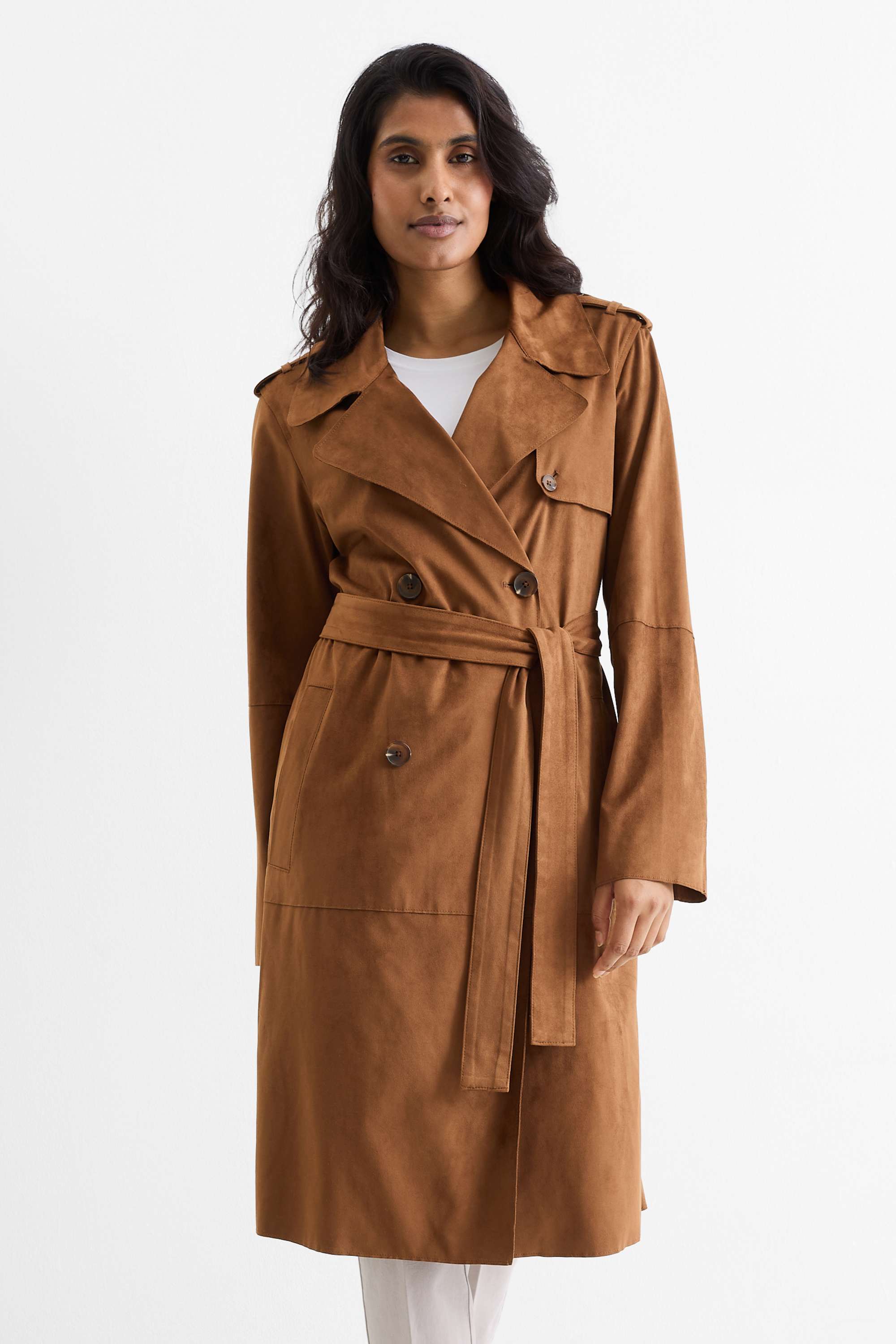 Trench coat - faux suede brown