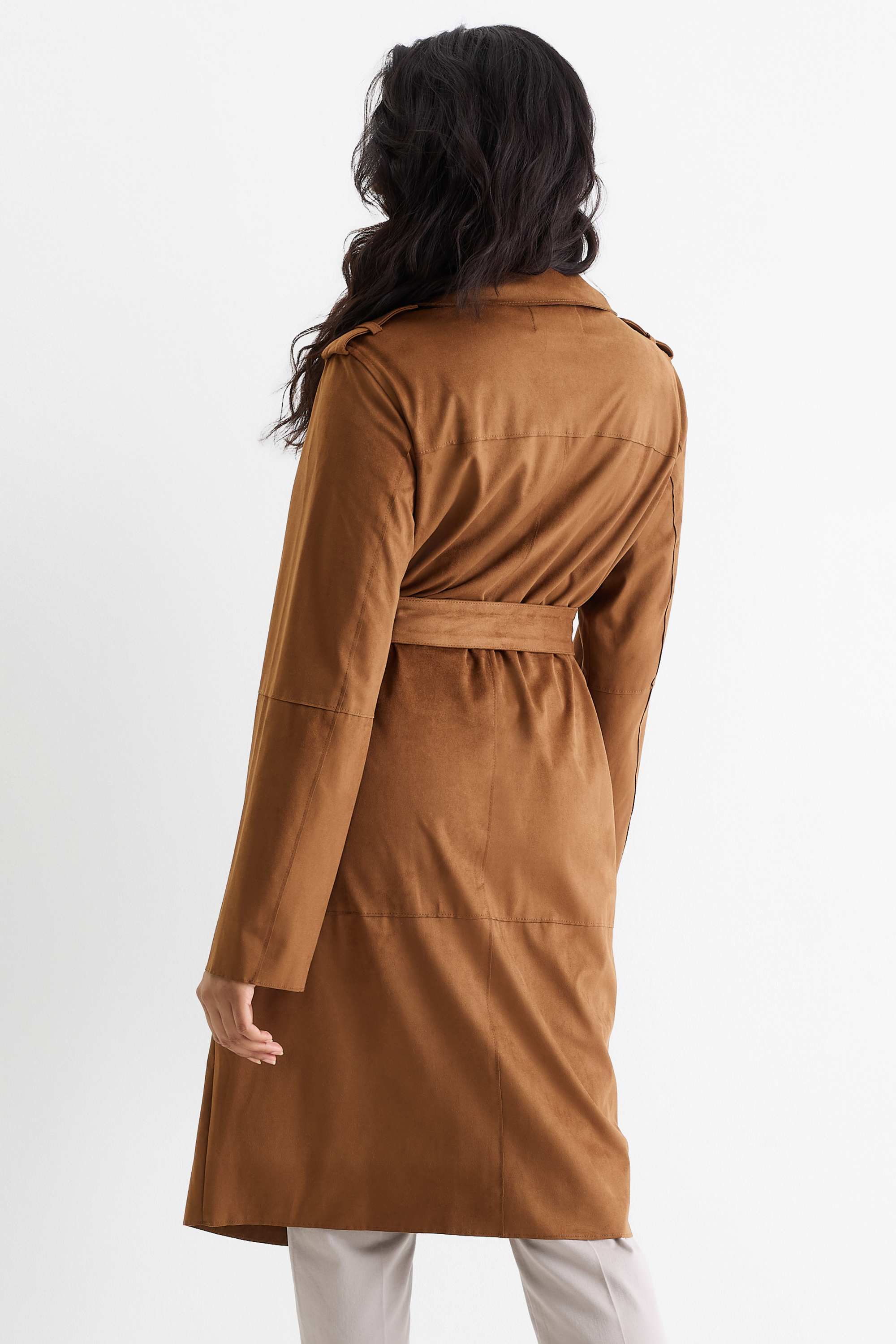 Trench coat - faux suede brown