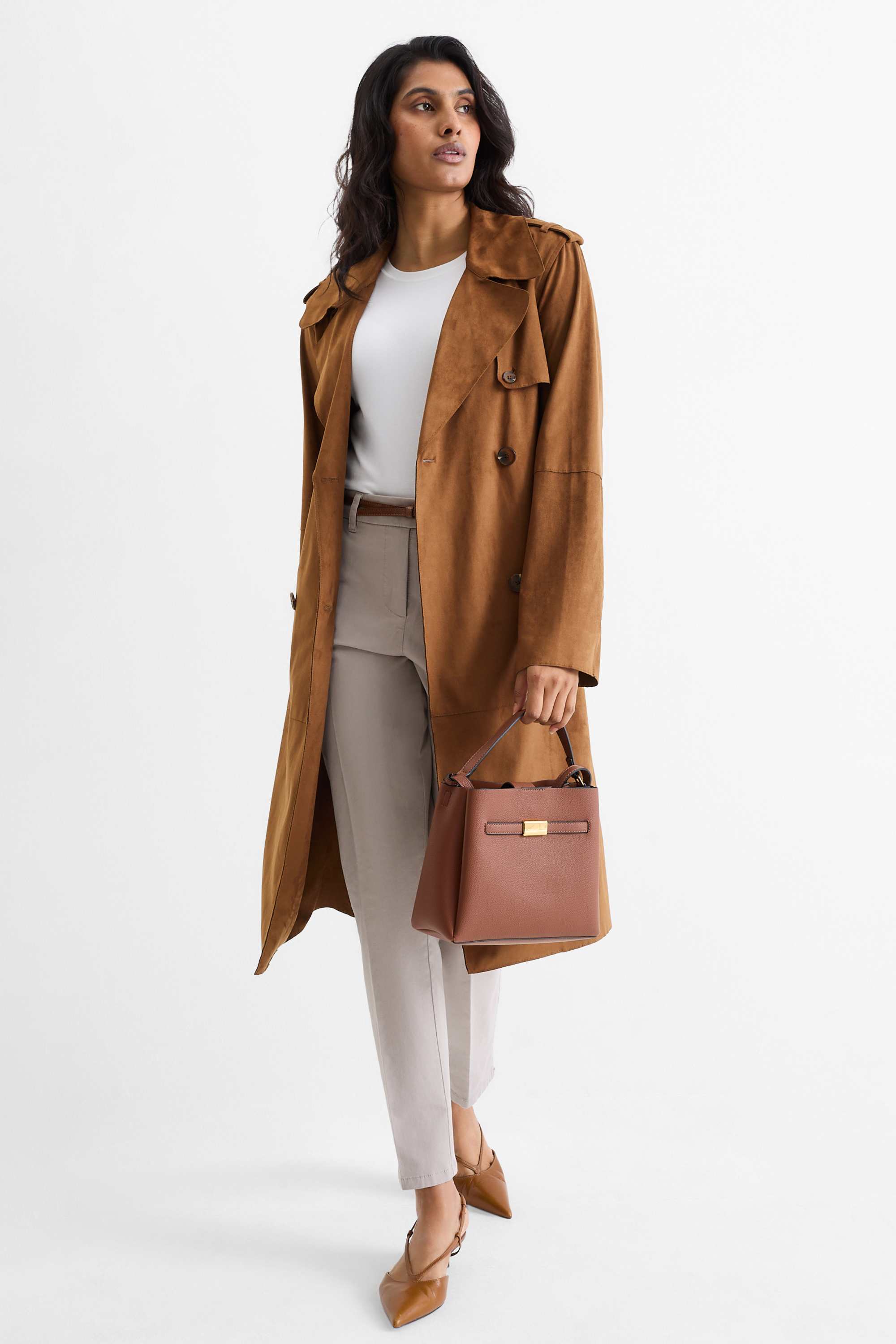 Trench coat - faux suede brown