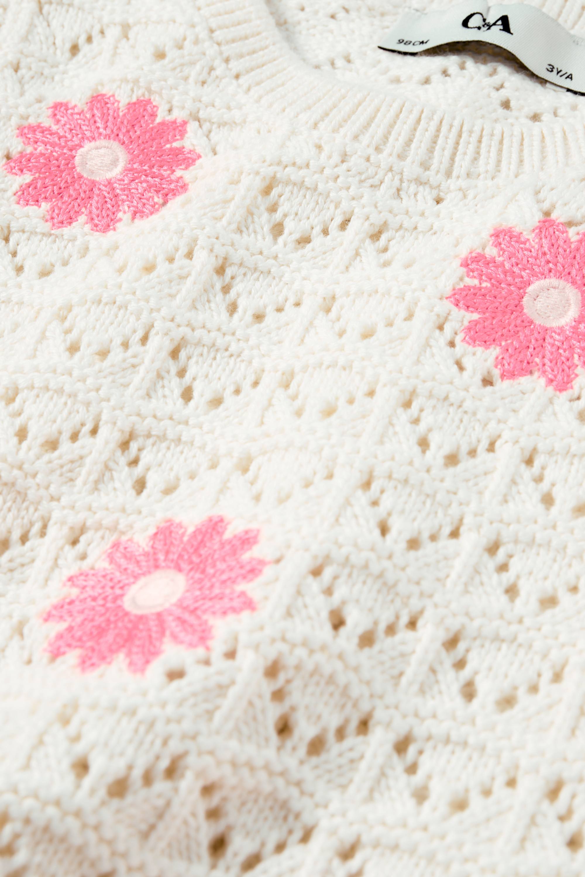 Floral - crocheted top white / rose