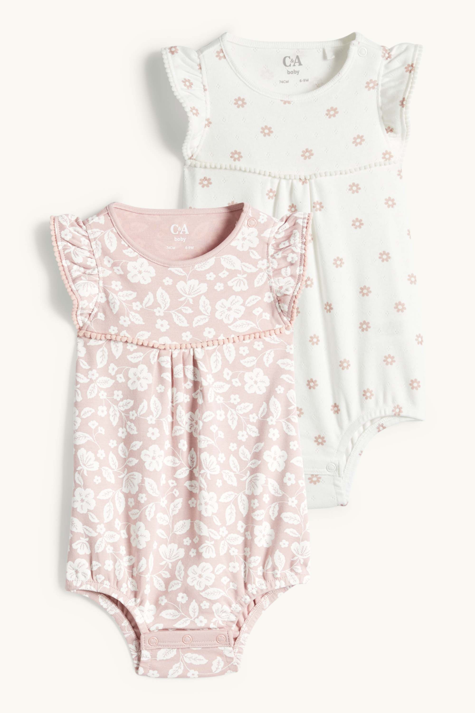 Multipack of 2 - flowers - baby bodysuit white / rose