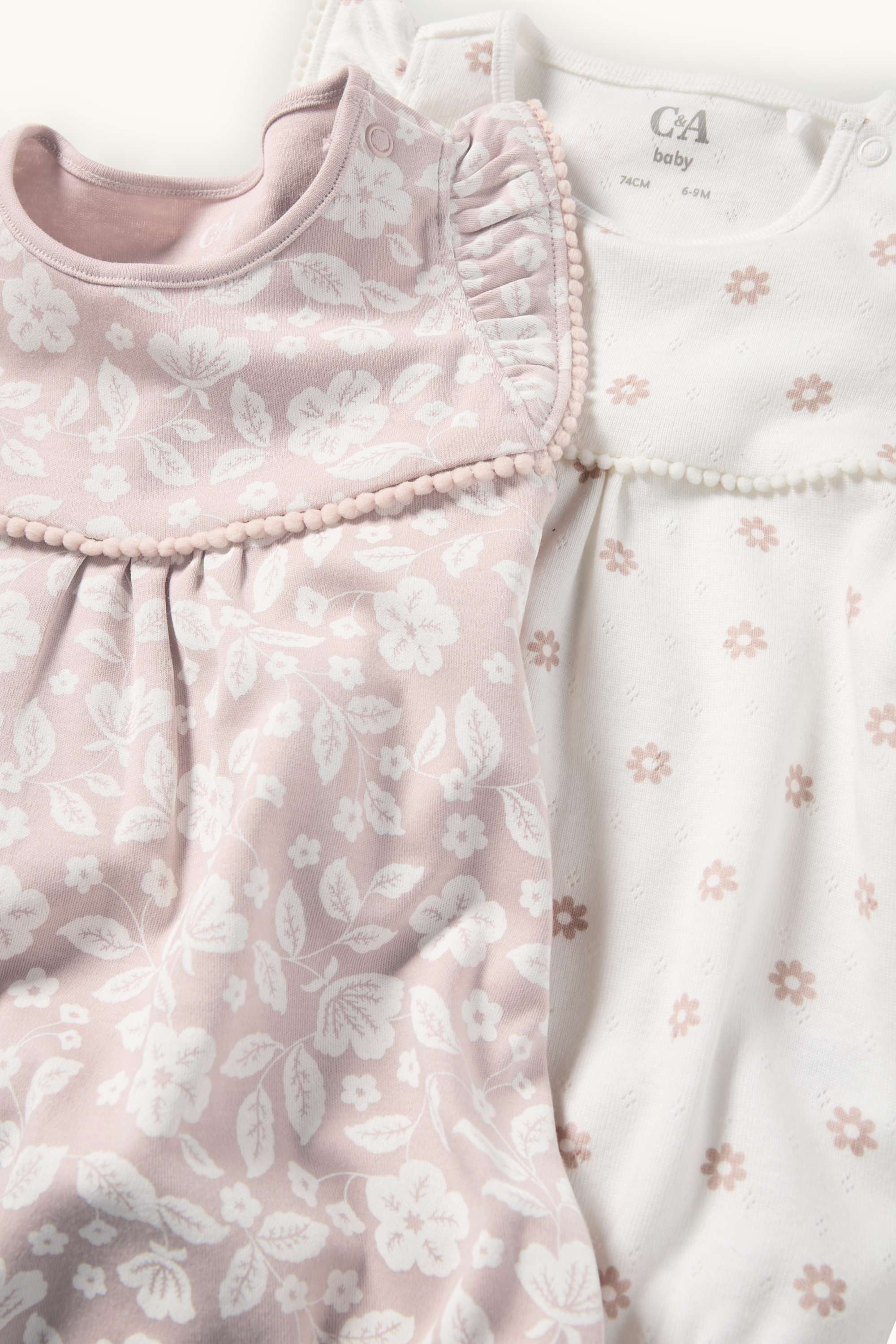 Multipack of 2 - flowers - baby bodysuit white / rose
