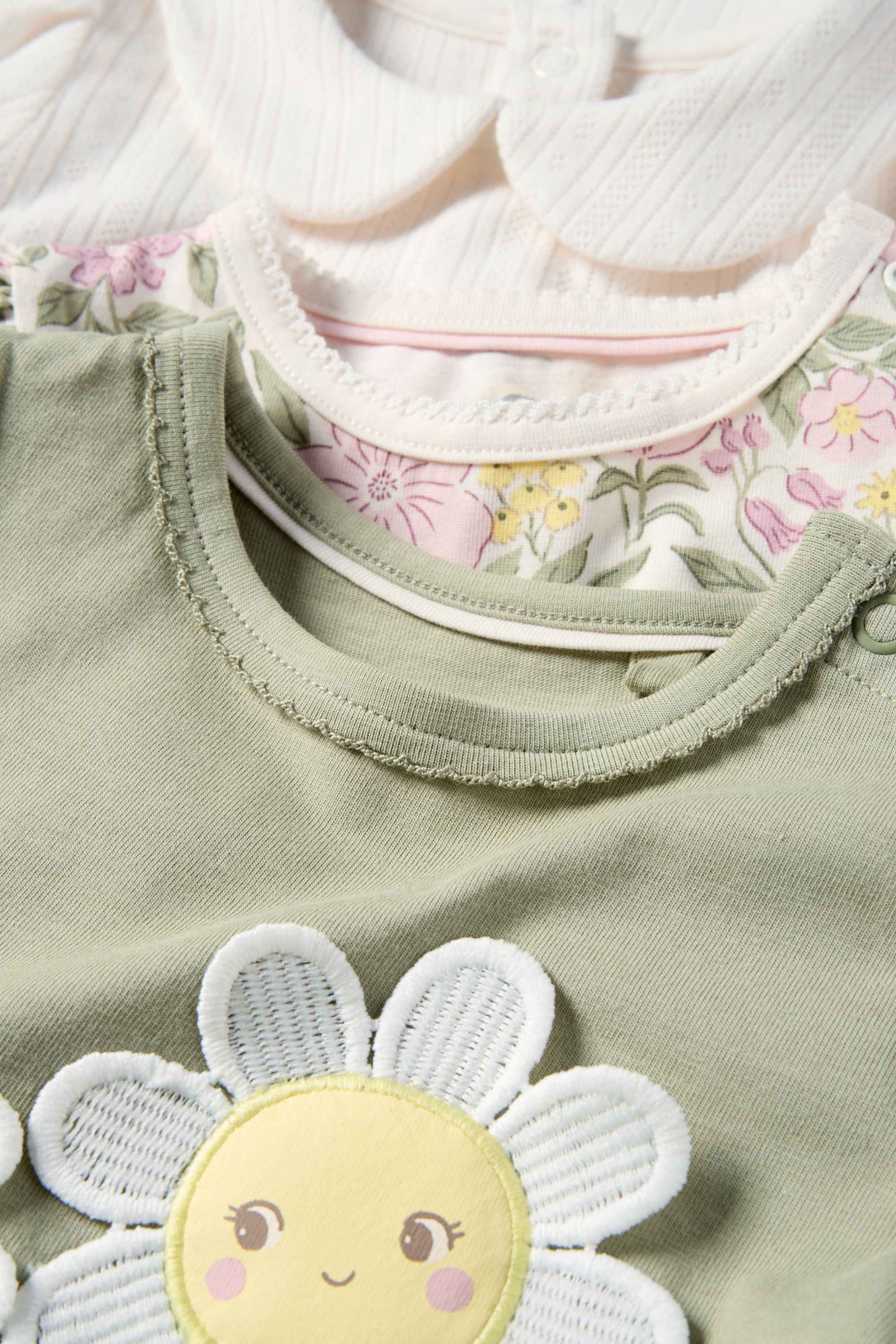 Multipack of 3 - floral - short sleeve baby T-shirt white / green