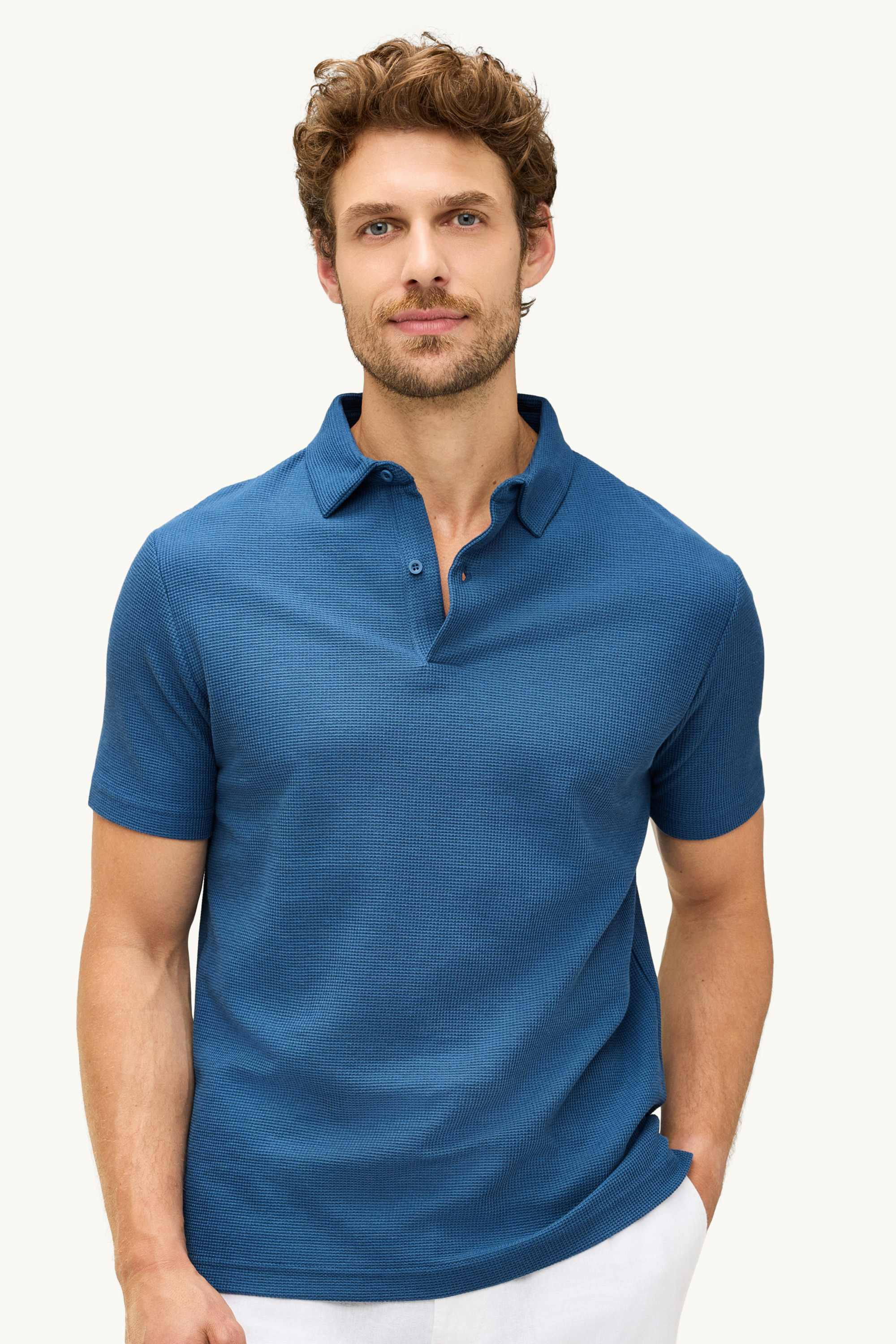 Polo shirt - regular fit - textured blue