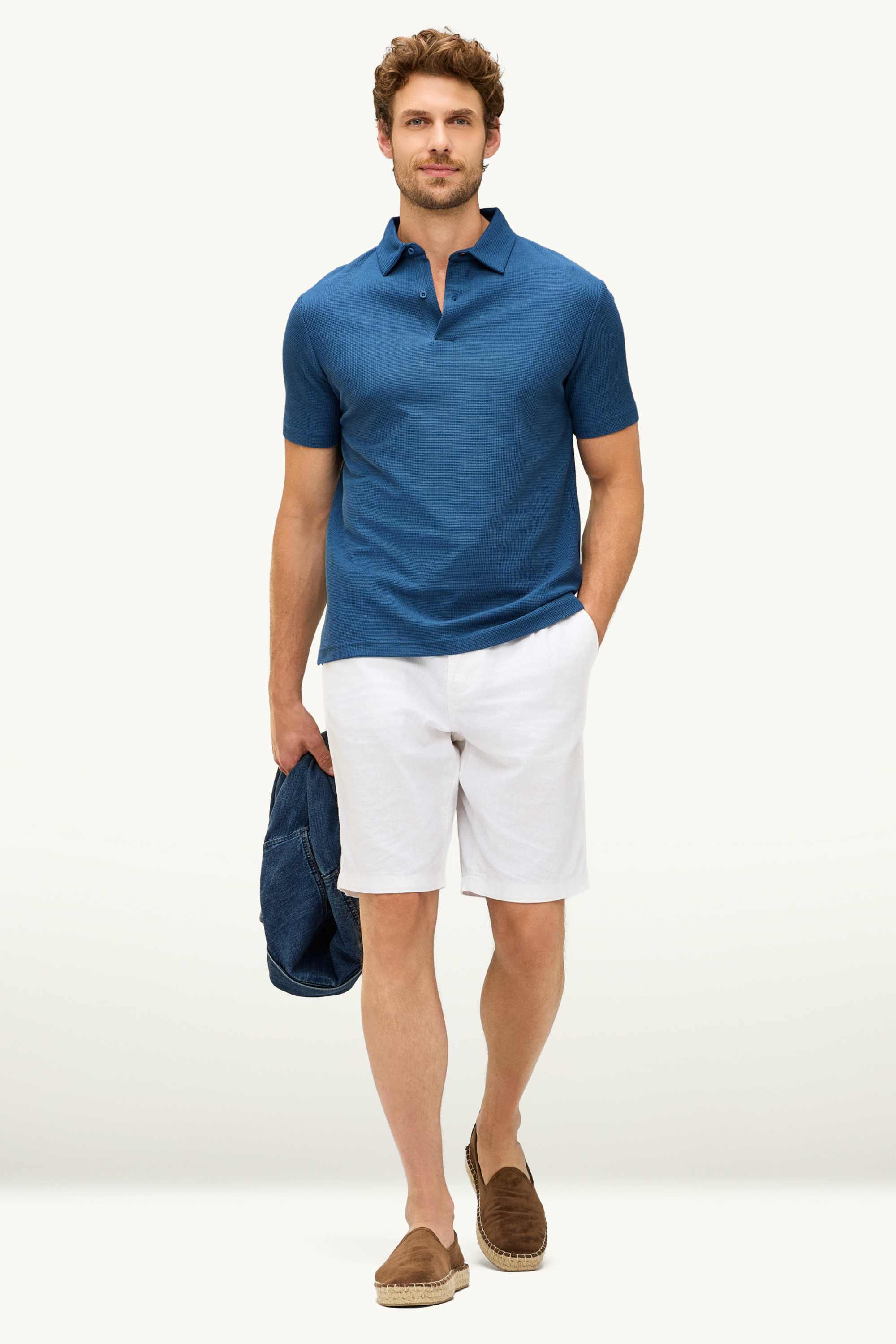 Polo shirt - regular fit - textured blue