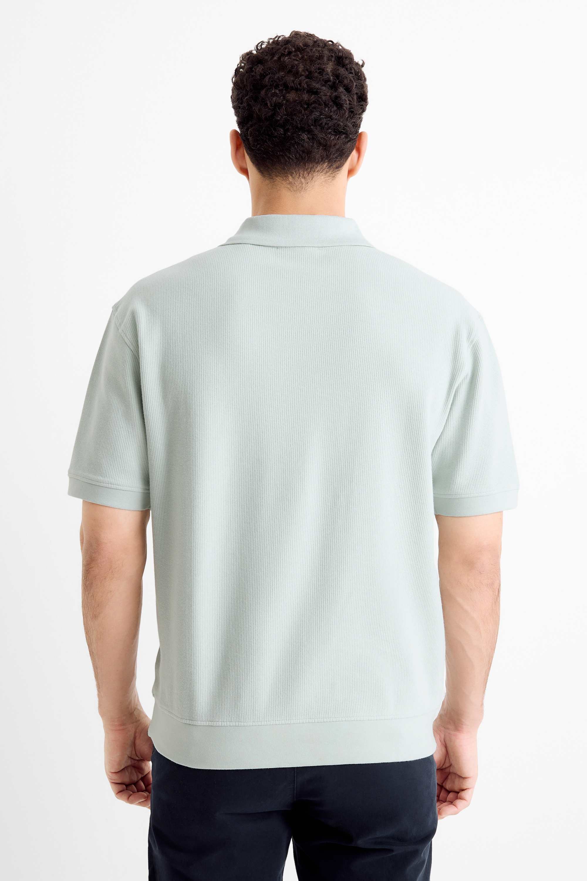 Knitted polo shirt - relaxed fit - ribbed mint green