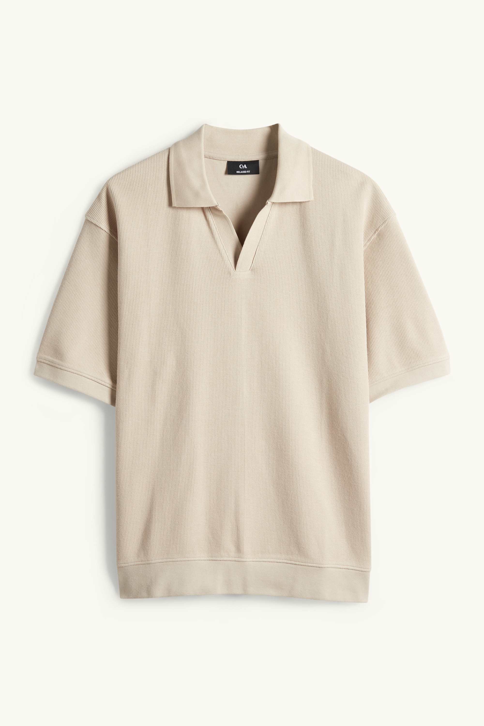 Knitted polo shirt - relaxed fit - ribbed beige