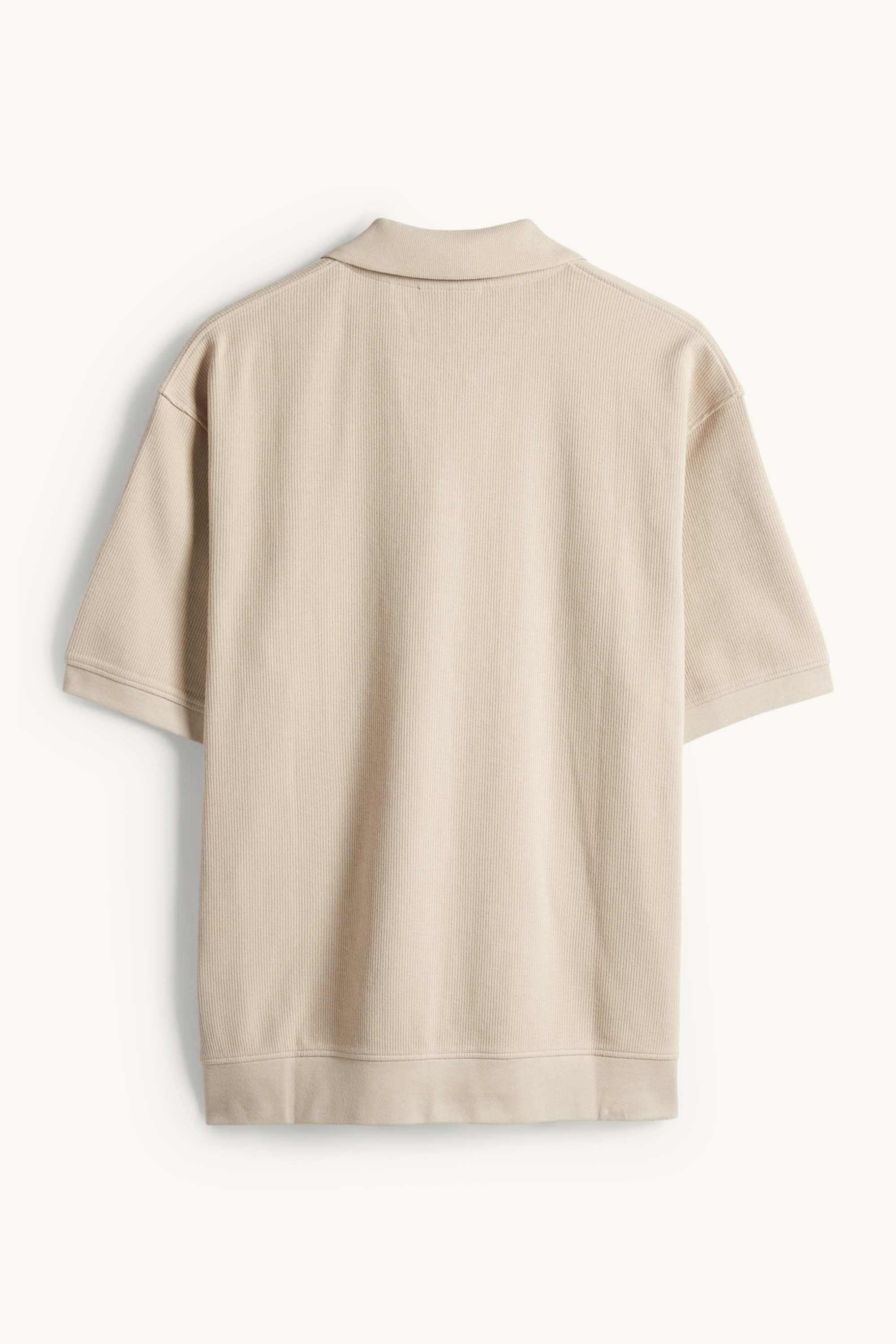 Knitted polo shirt - relaxed fit - ribbed beige