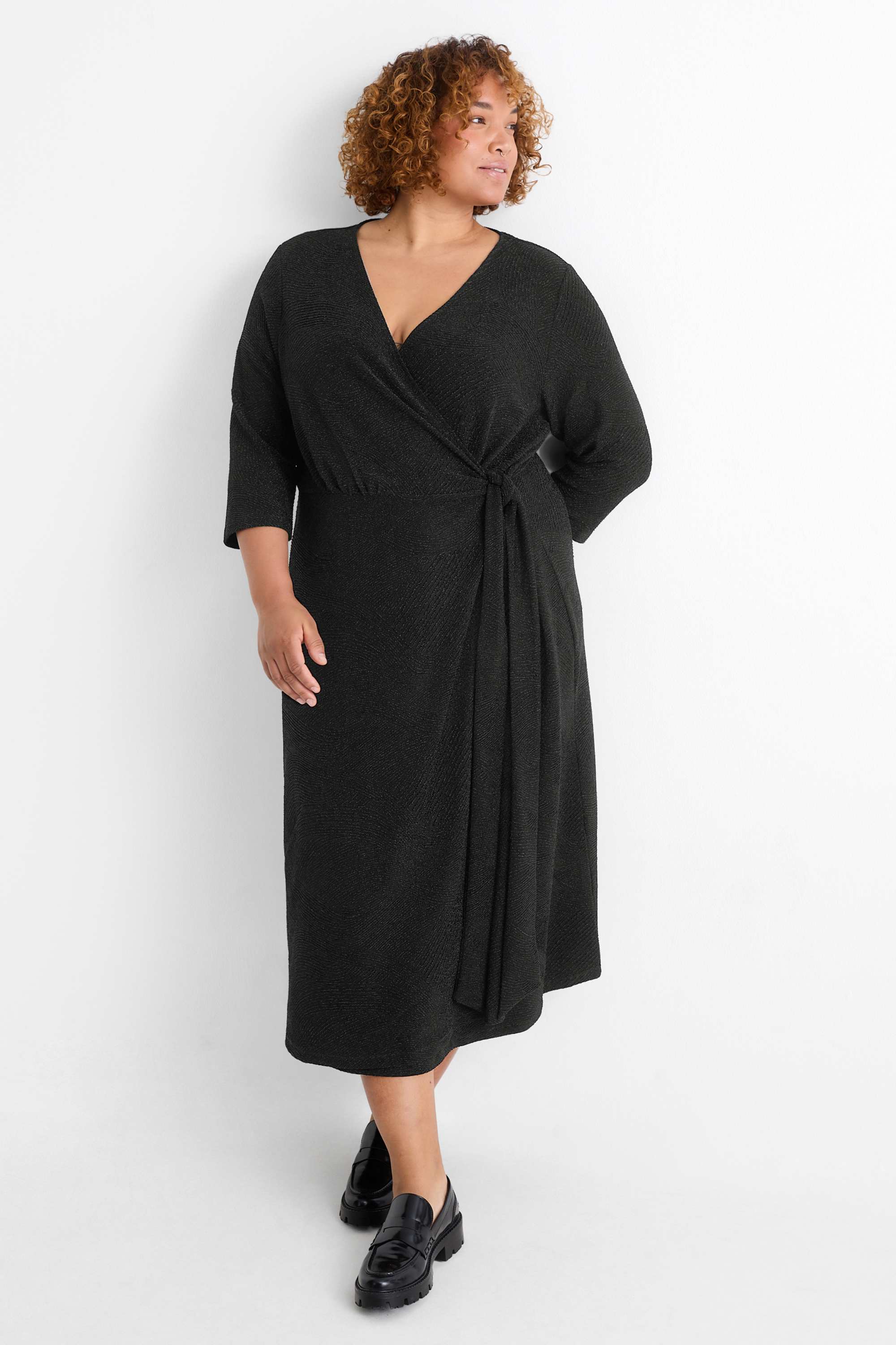 Wrap dress - straight fit - textured black
