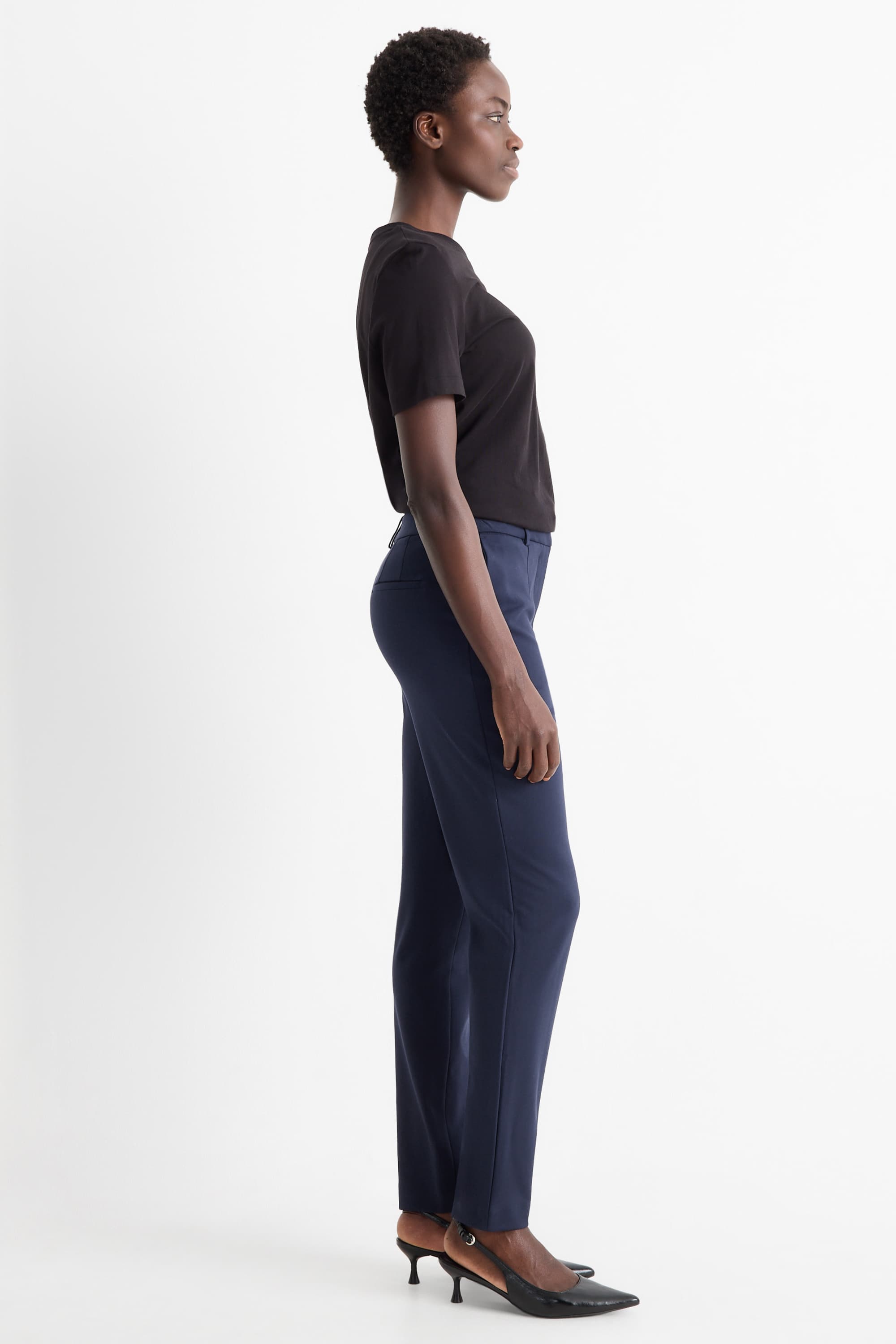 Jersey trousers - high waist - tapered fit dark blue