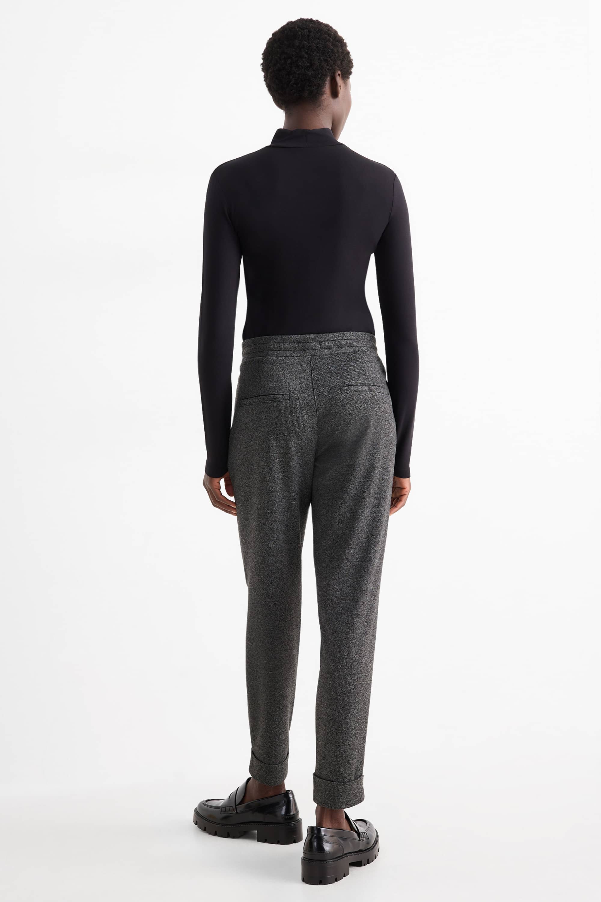 Jersey trousers - mid-rise waist - tapered fit dark gray