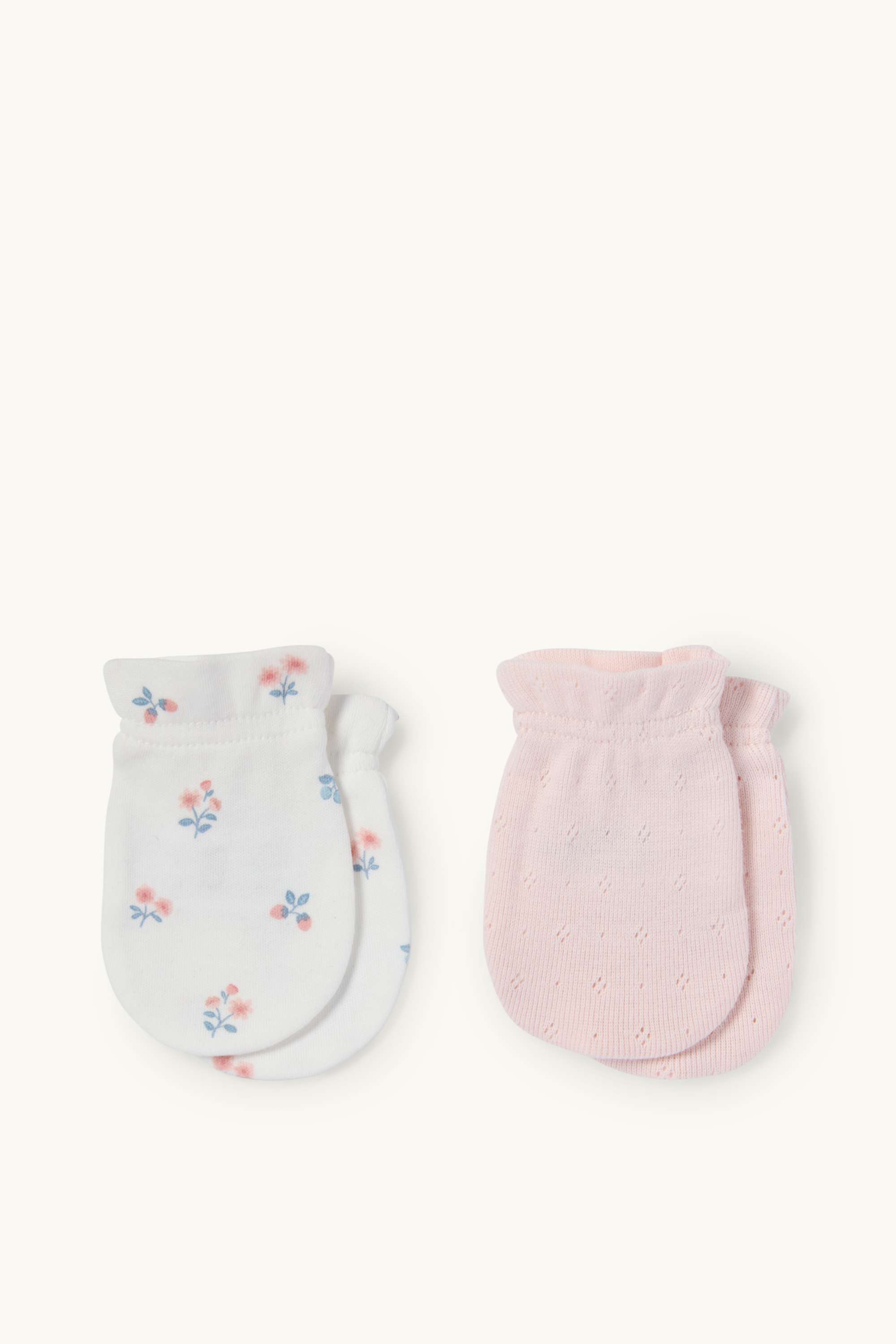 Multipack of 2 - teddy bear - scratch mittens white / rose