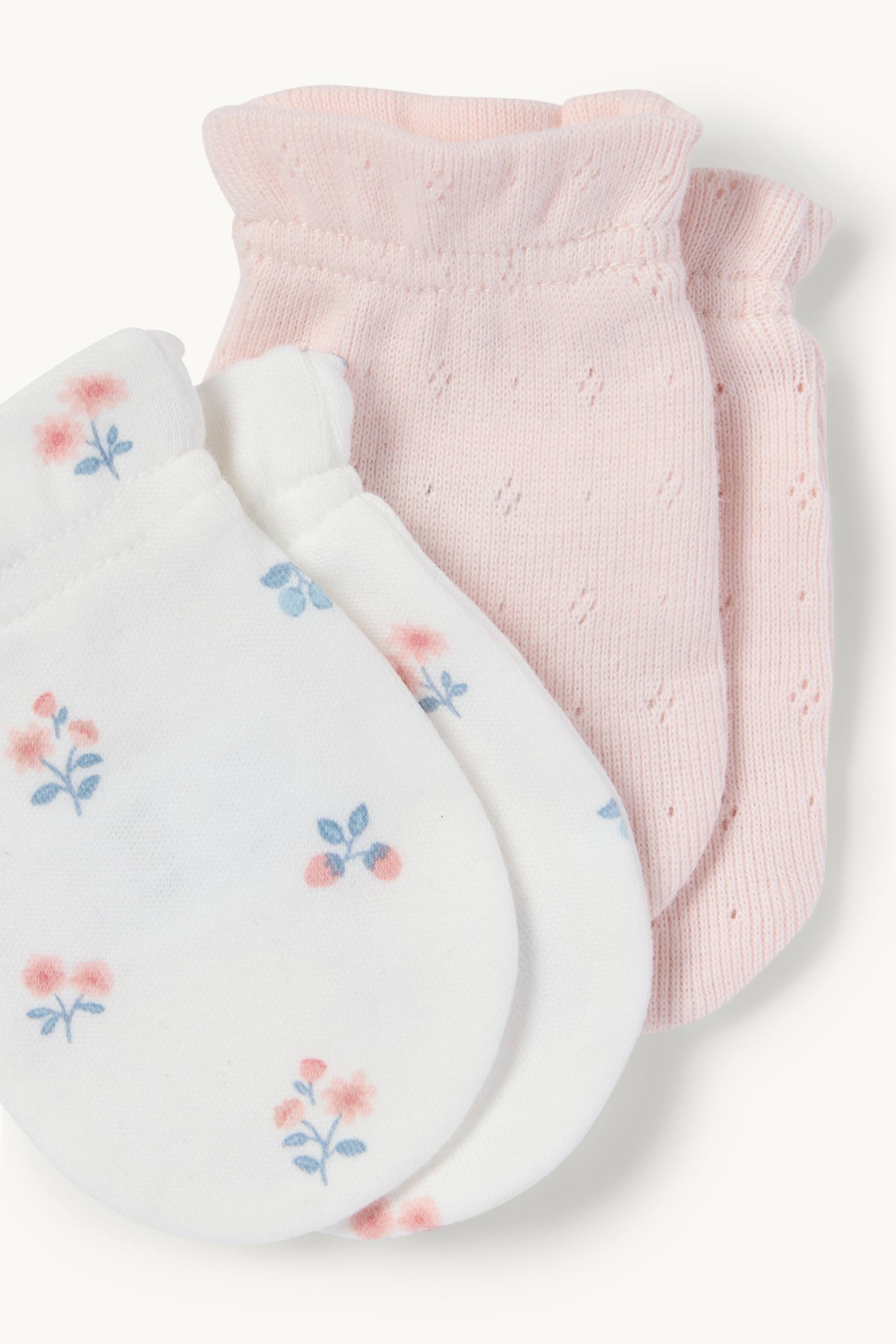 Multipack of 2 - teddy bear - scratch mittens white / rose