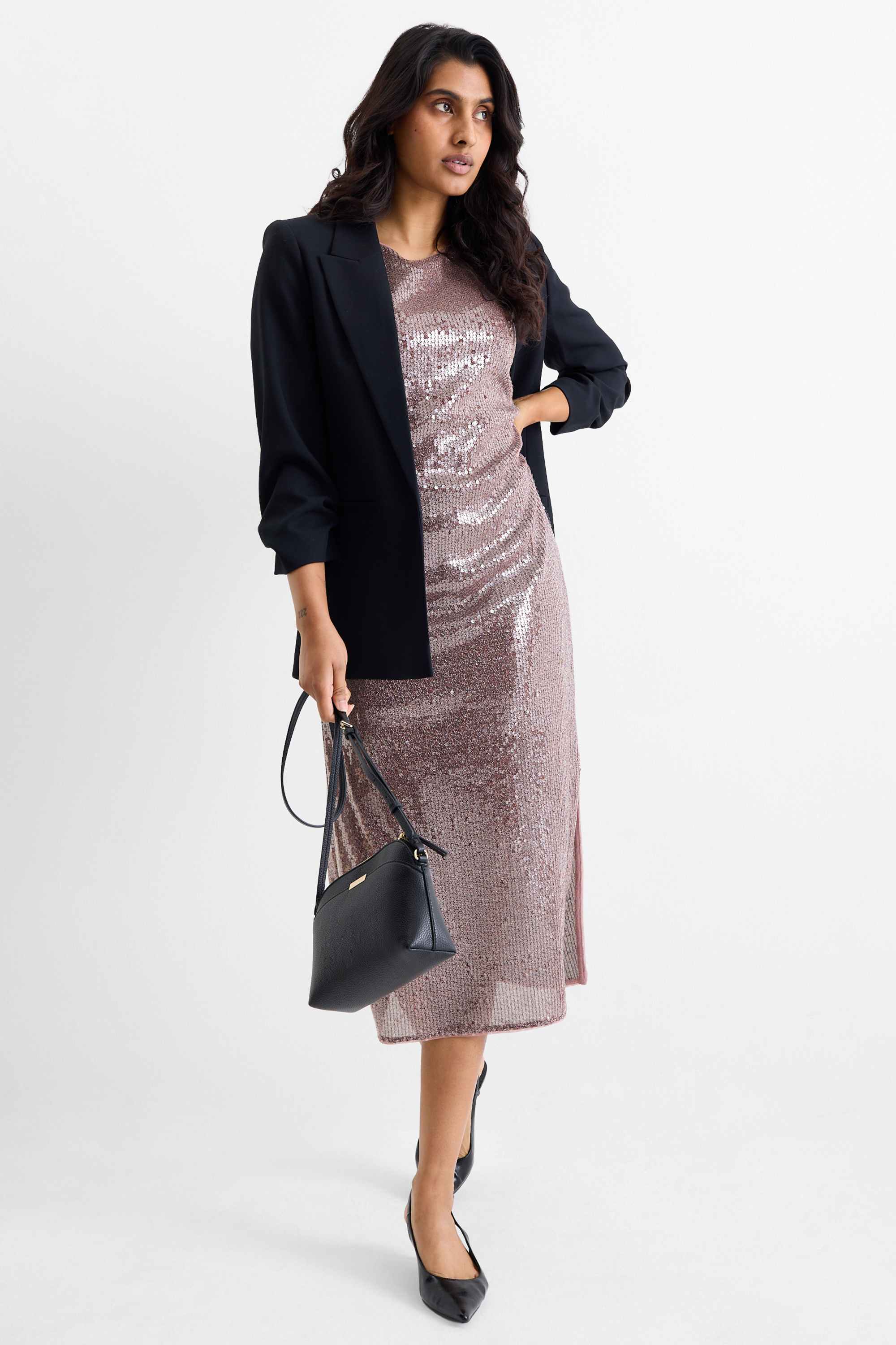 Bodycon sequin dress dark rose