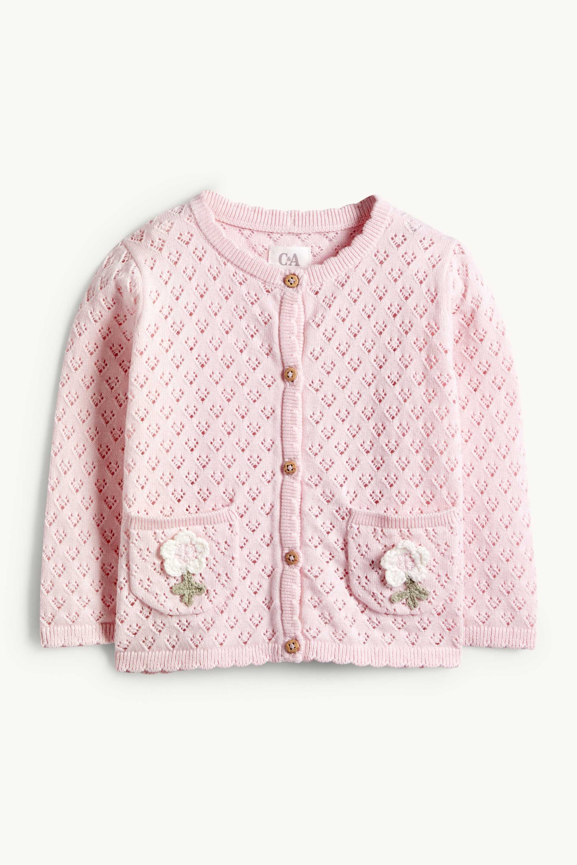 Floral - crocheted baby cardigan rose