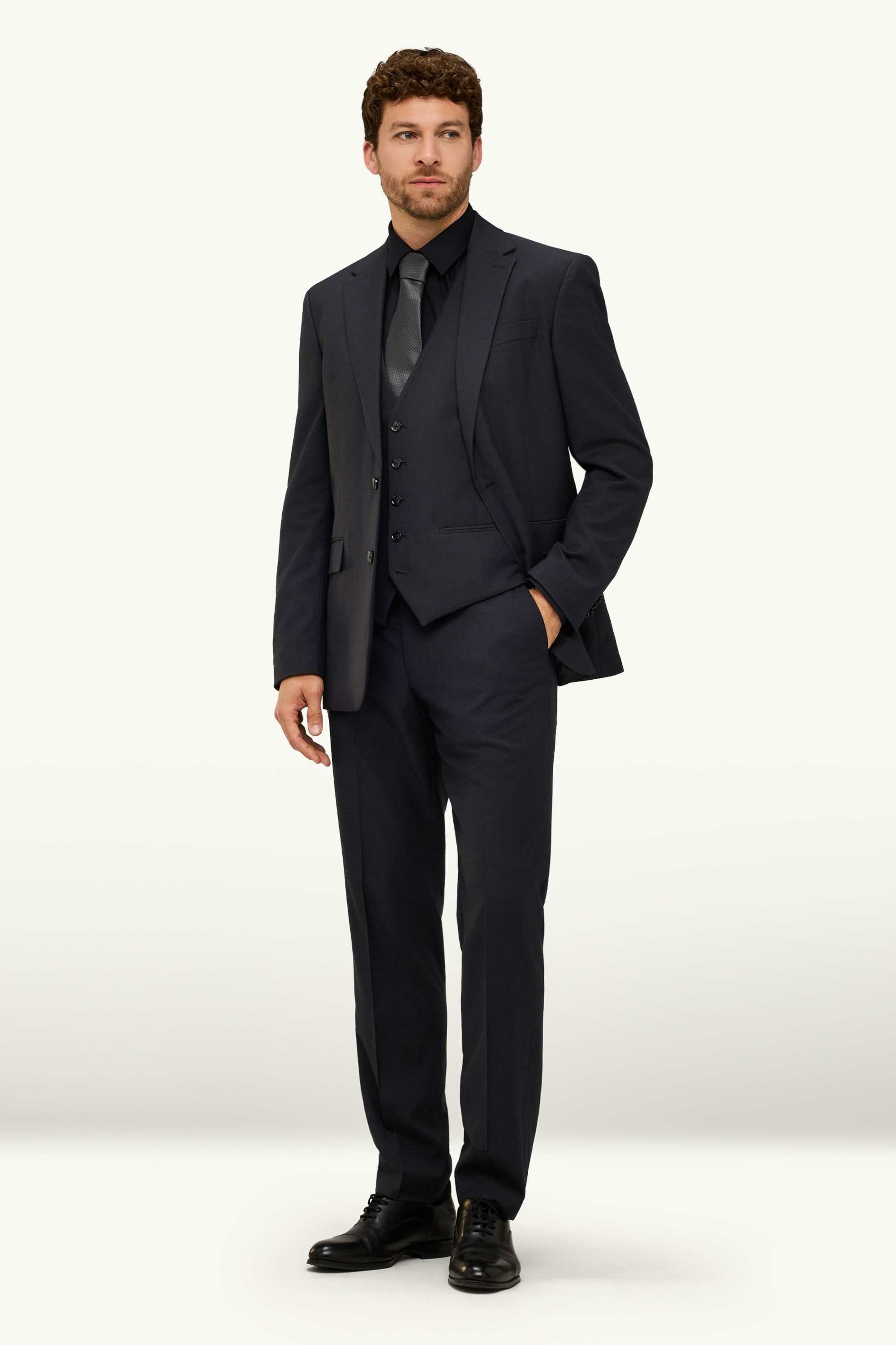 Suit with tie - regular fit - stretch - 4 piece black