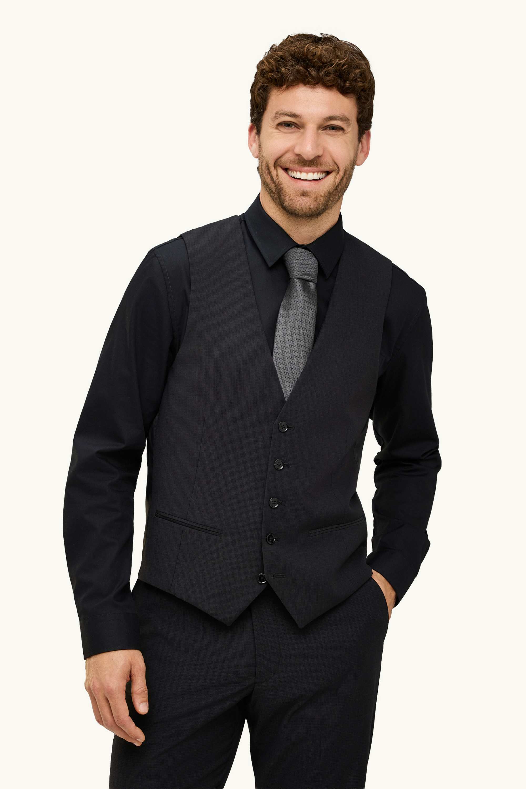 Suit with tie - regular fit - stretch - 4 piece black
