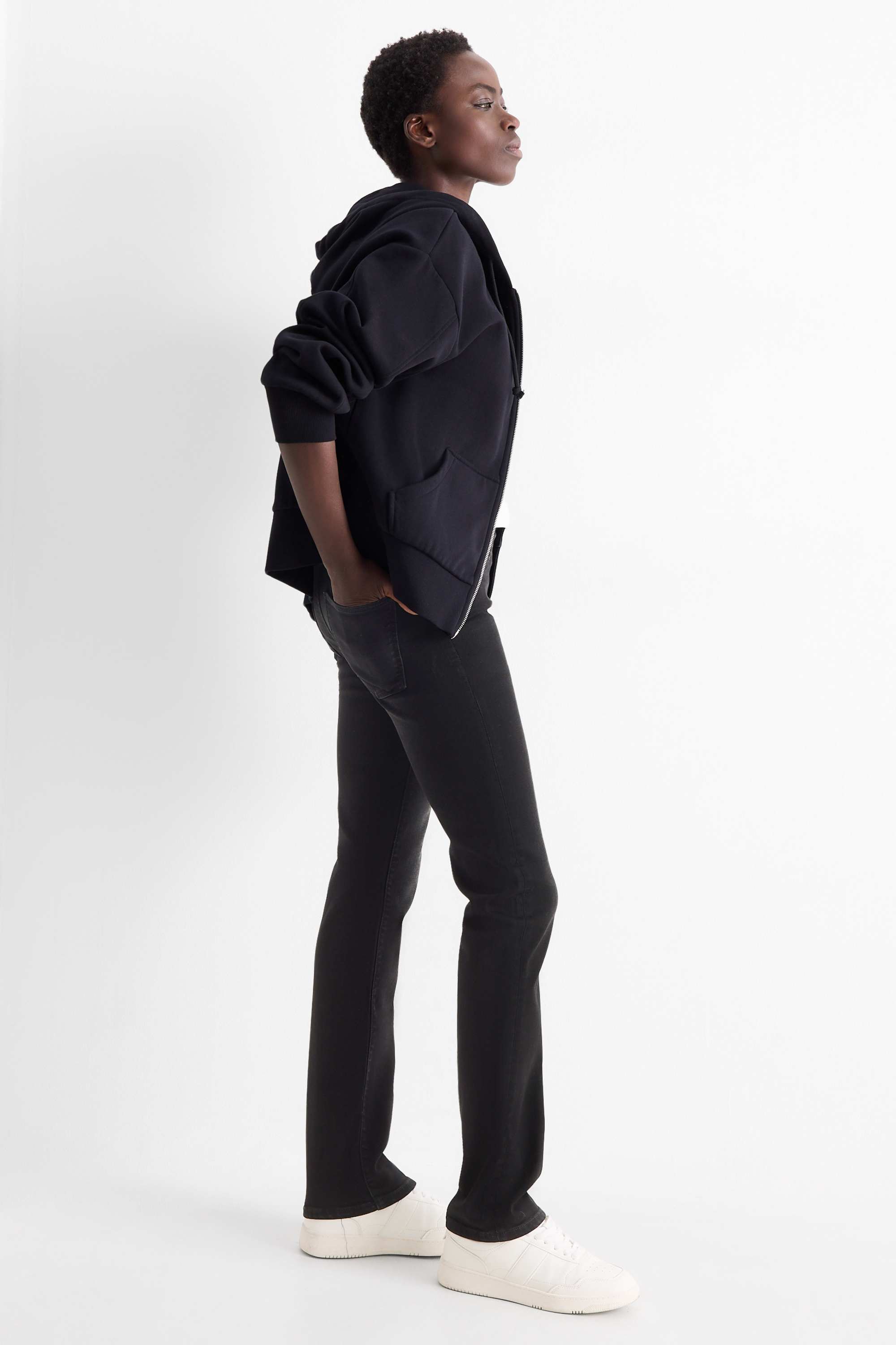Straight jeans - mid-rise waist - shaping jeans denim-dark gray