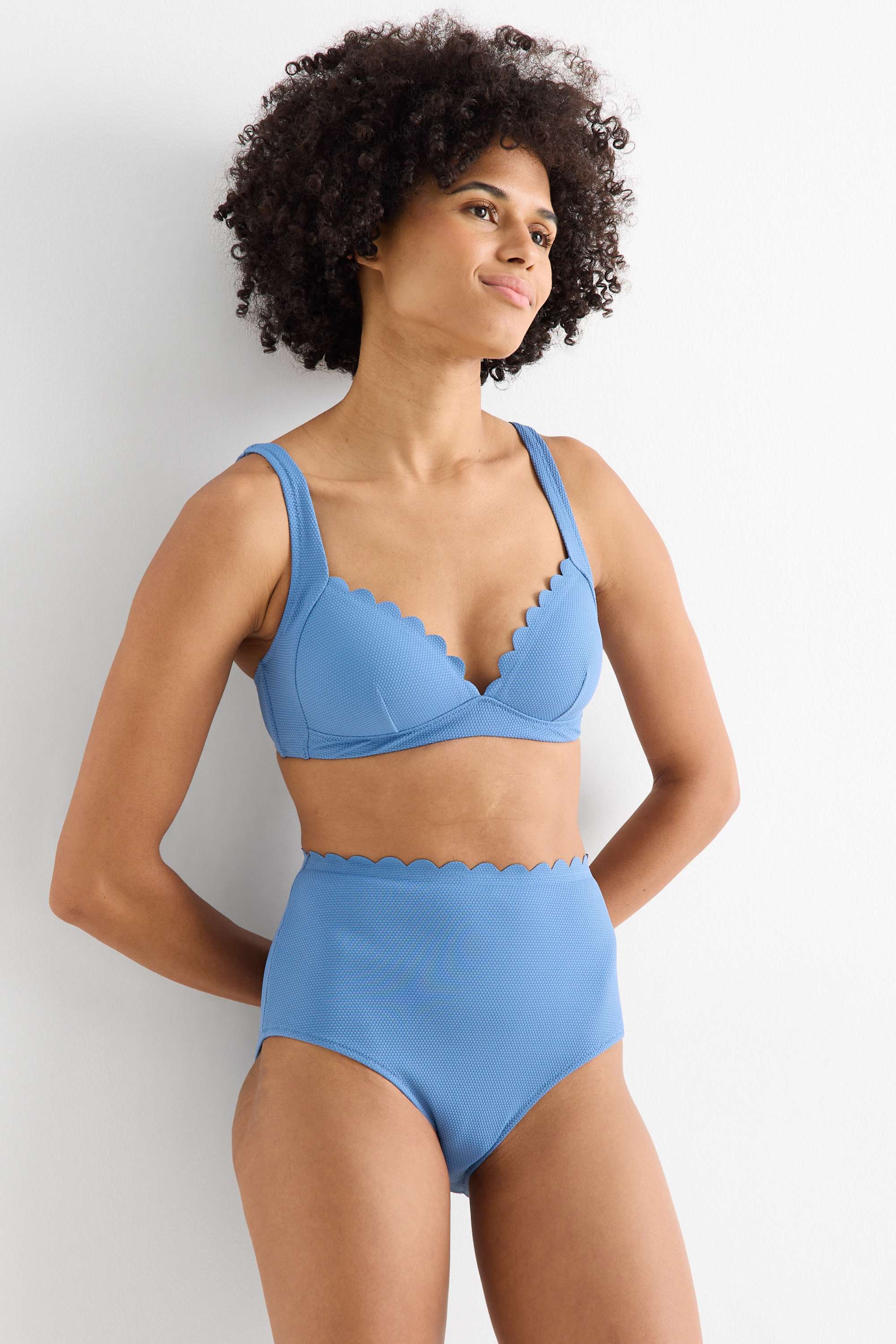 Bikini bottoms - high waist - LYCRA® XTRA LIFE™ - textured blue