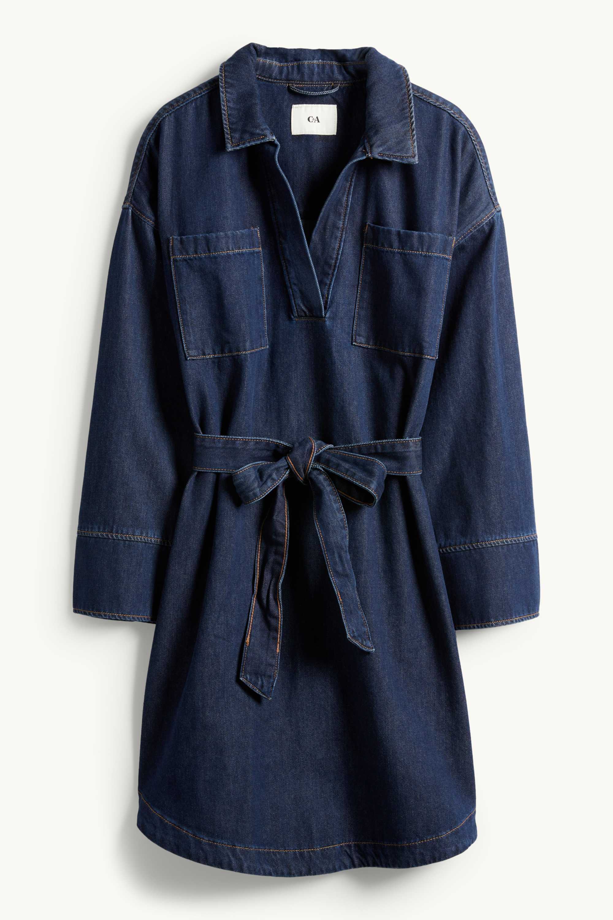V-neck denim tunic dress dark blue