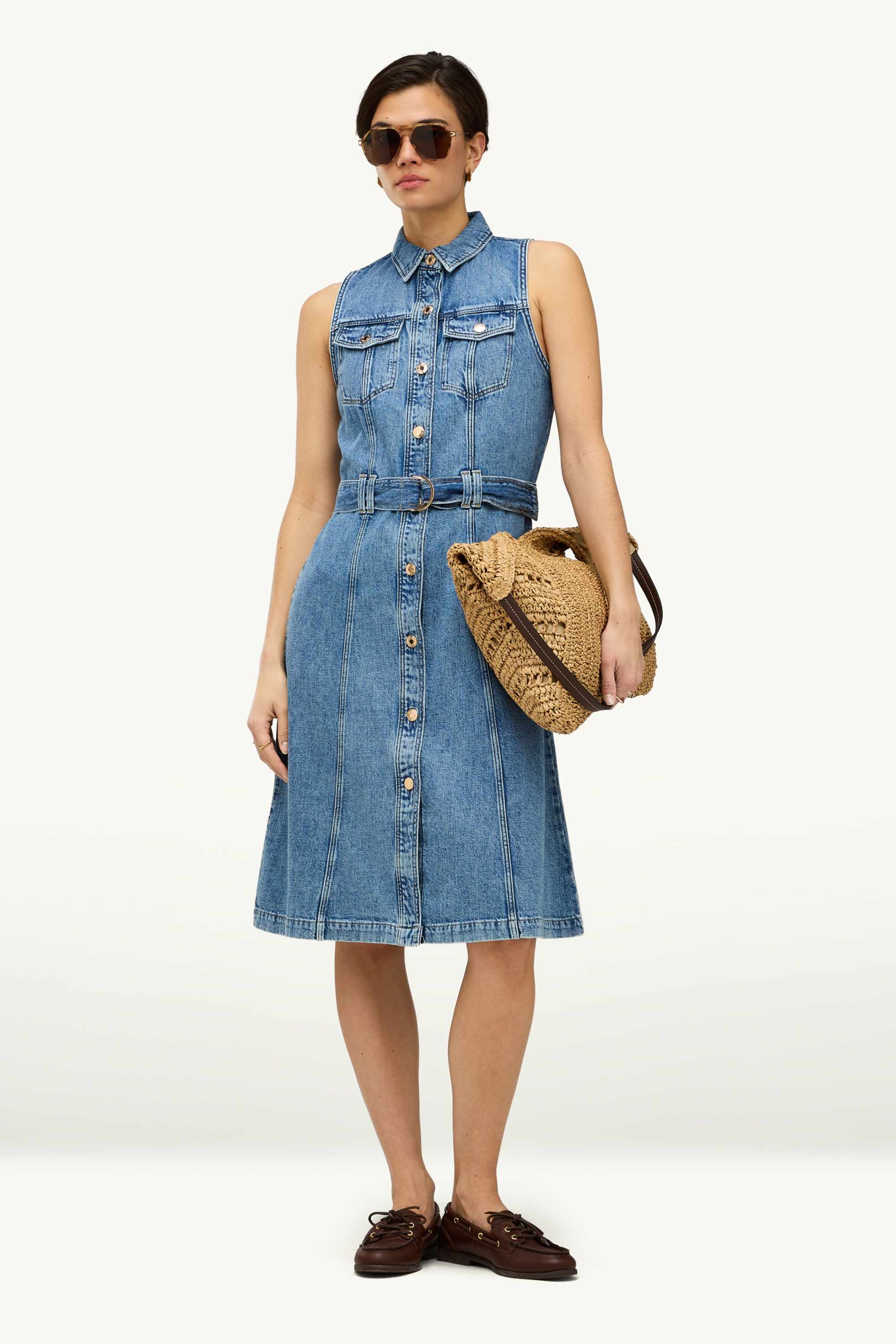Denim shirt dress with belt blue