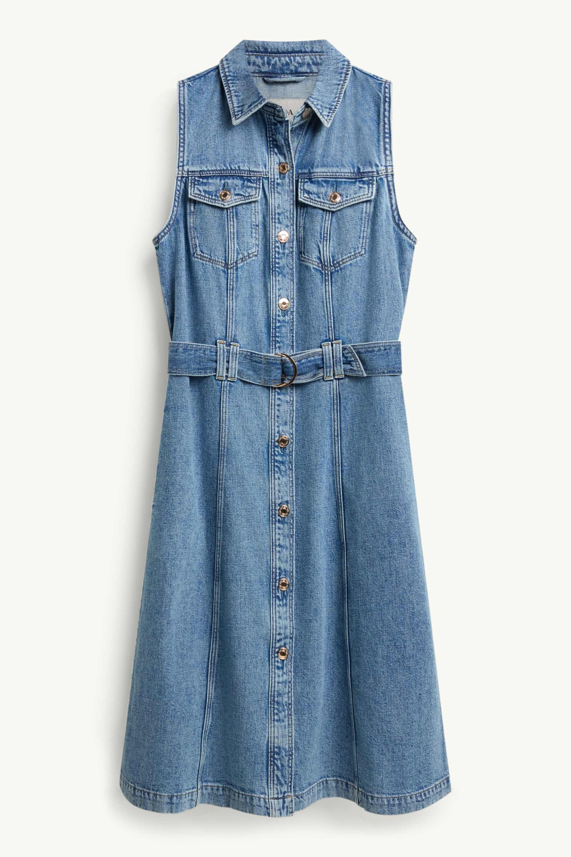 Denim shirt dress with belt blue