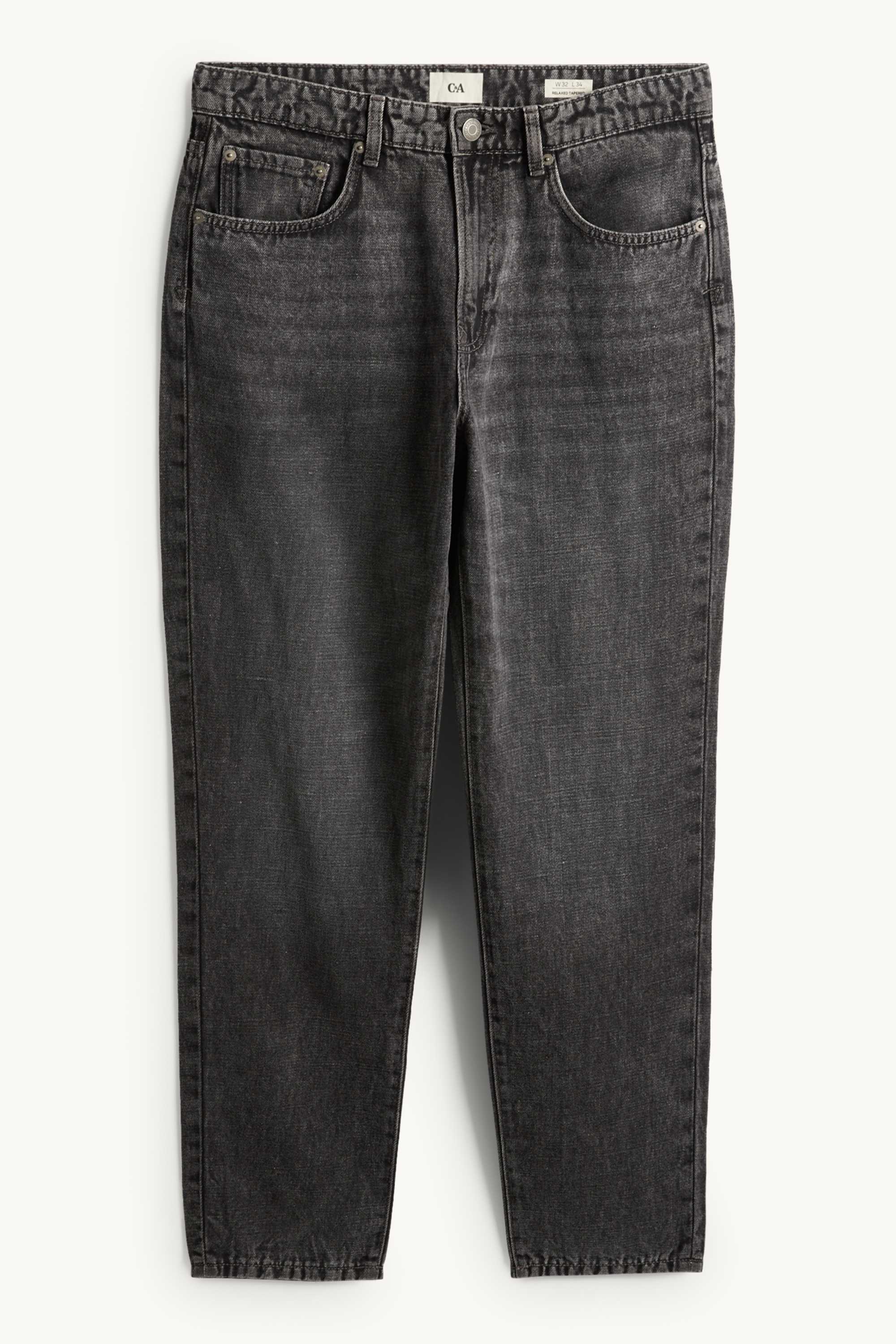 Relaxed tapered jeans with linen content black