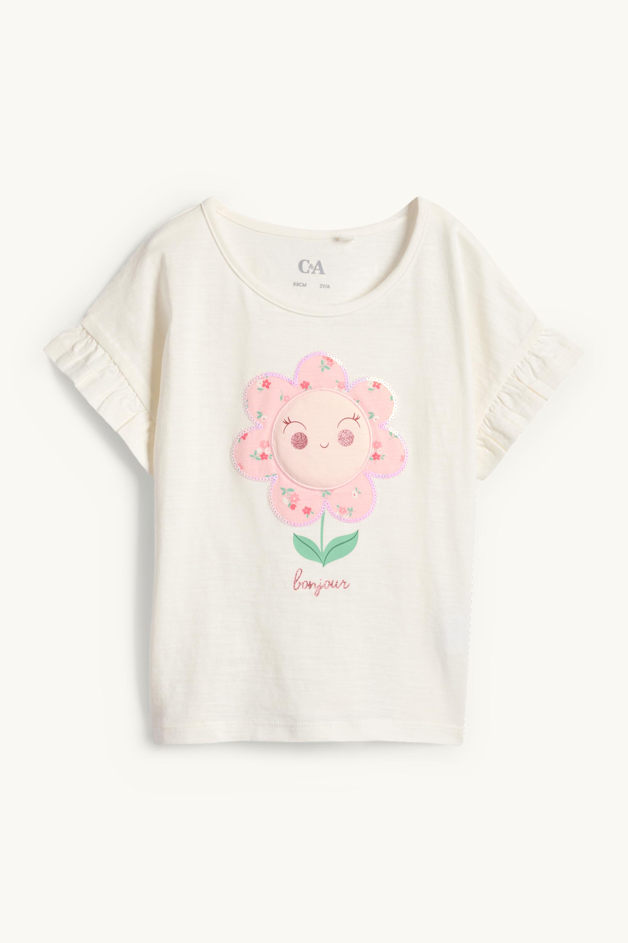 Floral - short sleeve T-shirt - shiny cremewhite