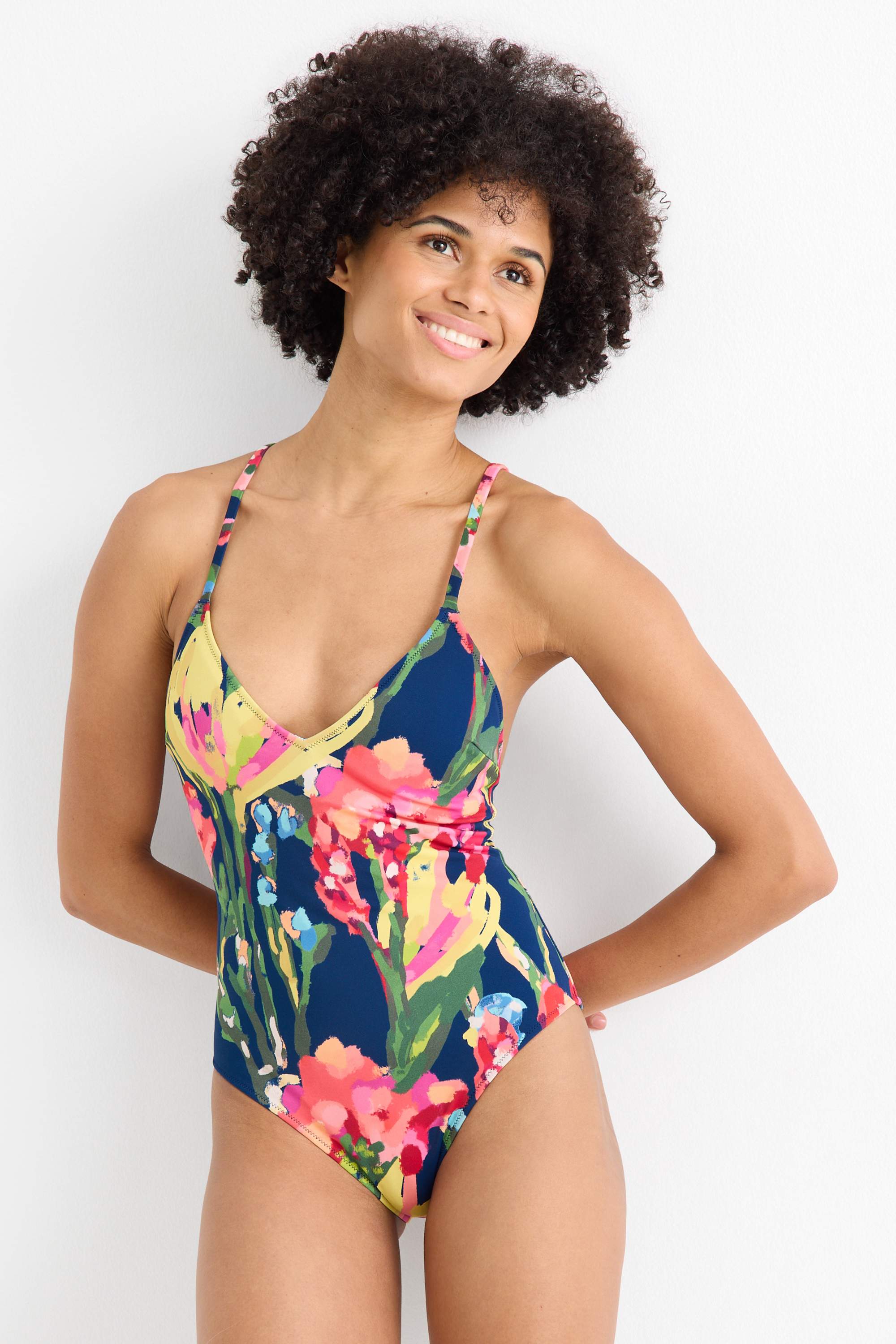 Swimsuit - padded - LYCRA® XTRA LIFE™ - floral dark blue