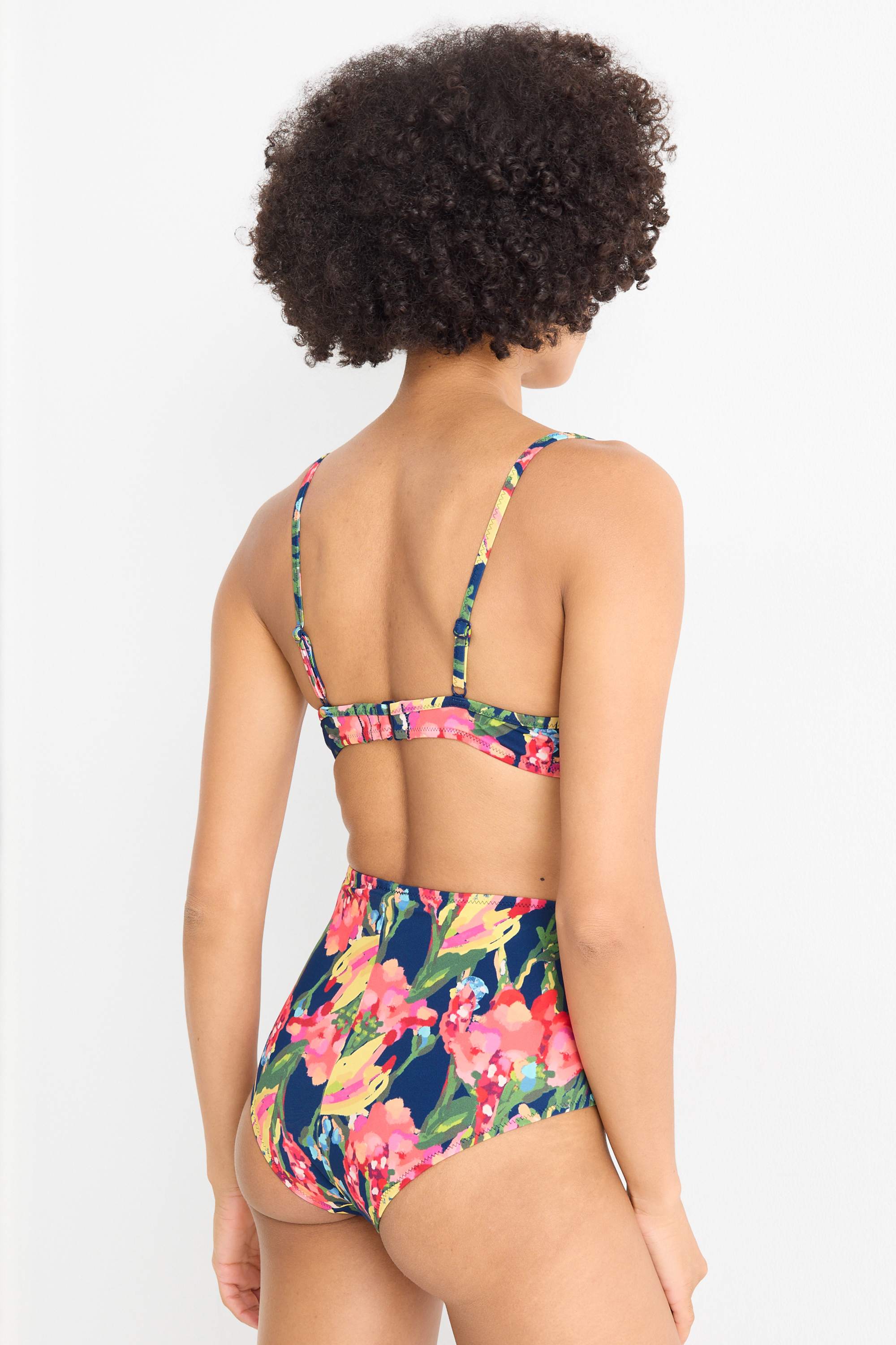 Bikini bottoms - high waist - LYCRA® XTRA LIFE™ - floral dark blue