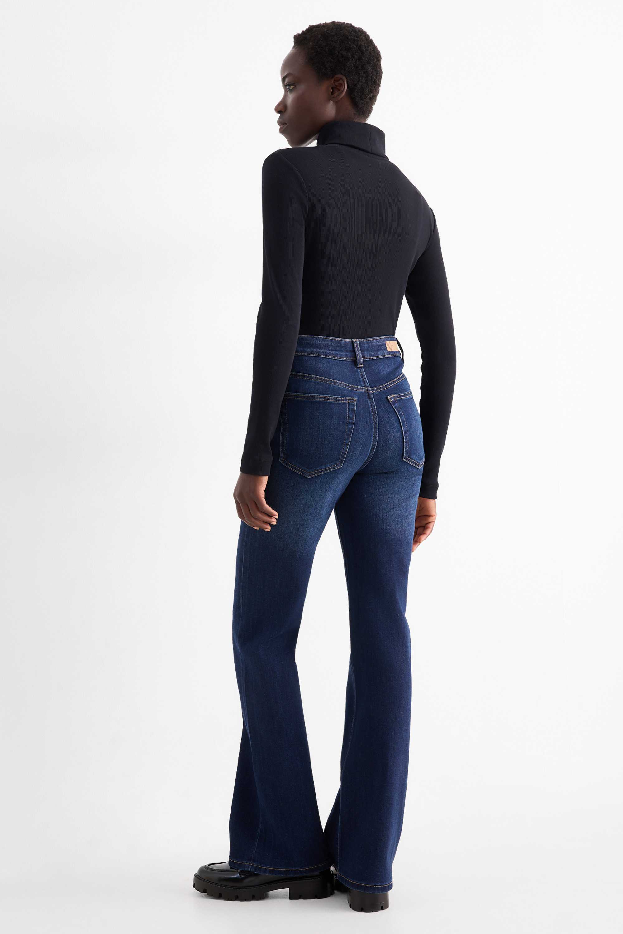Flared jeans - high waist denim-dark blue