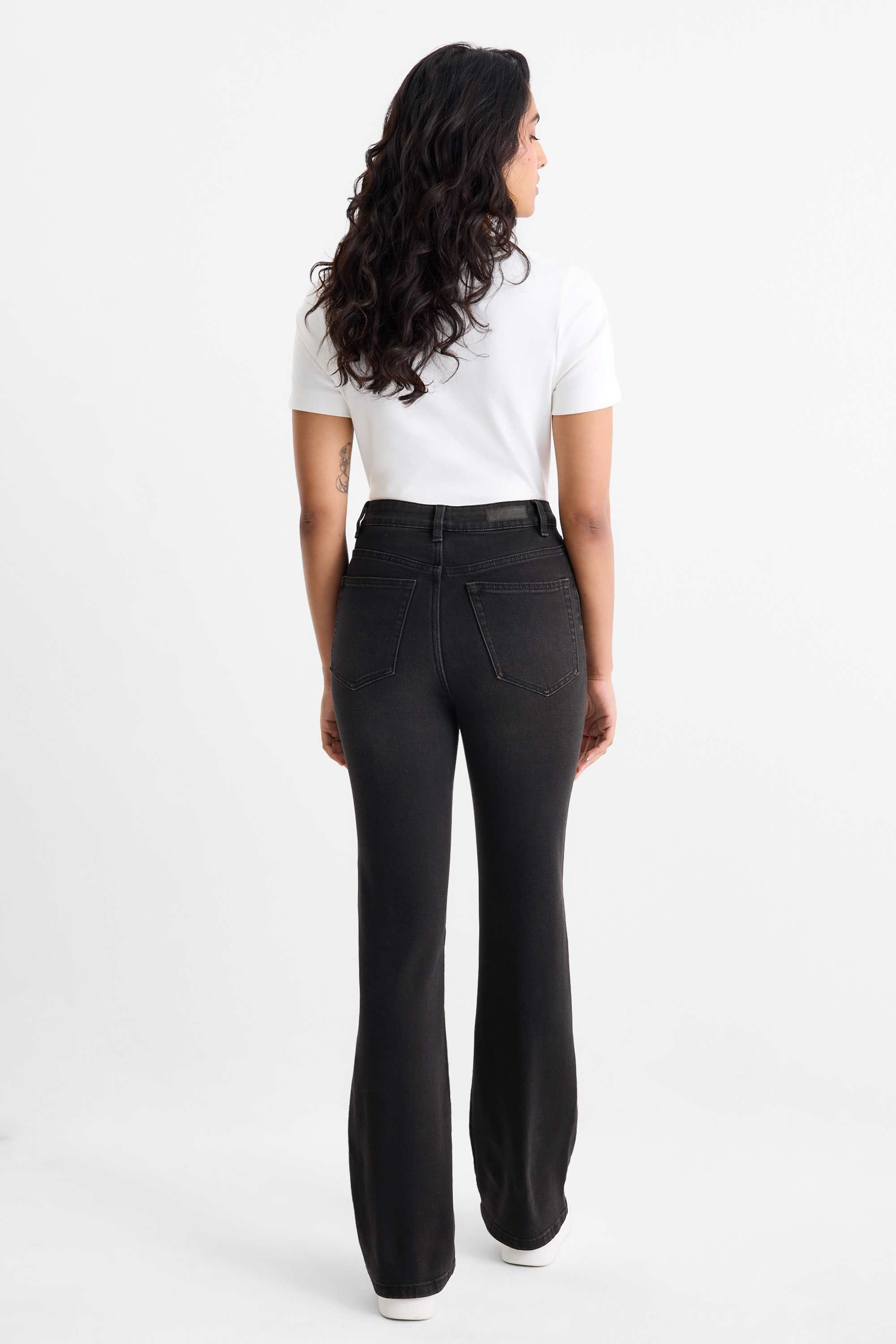 Flared jeans - high waist denim-dark gray