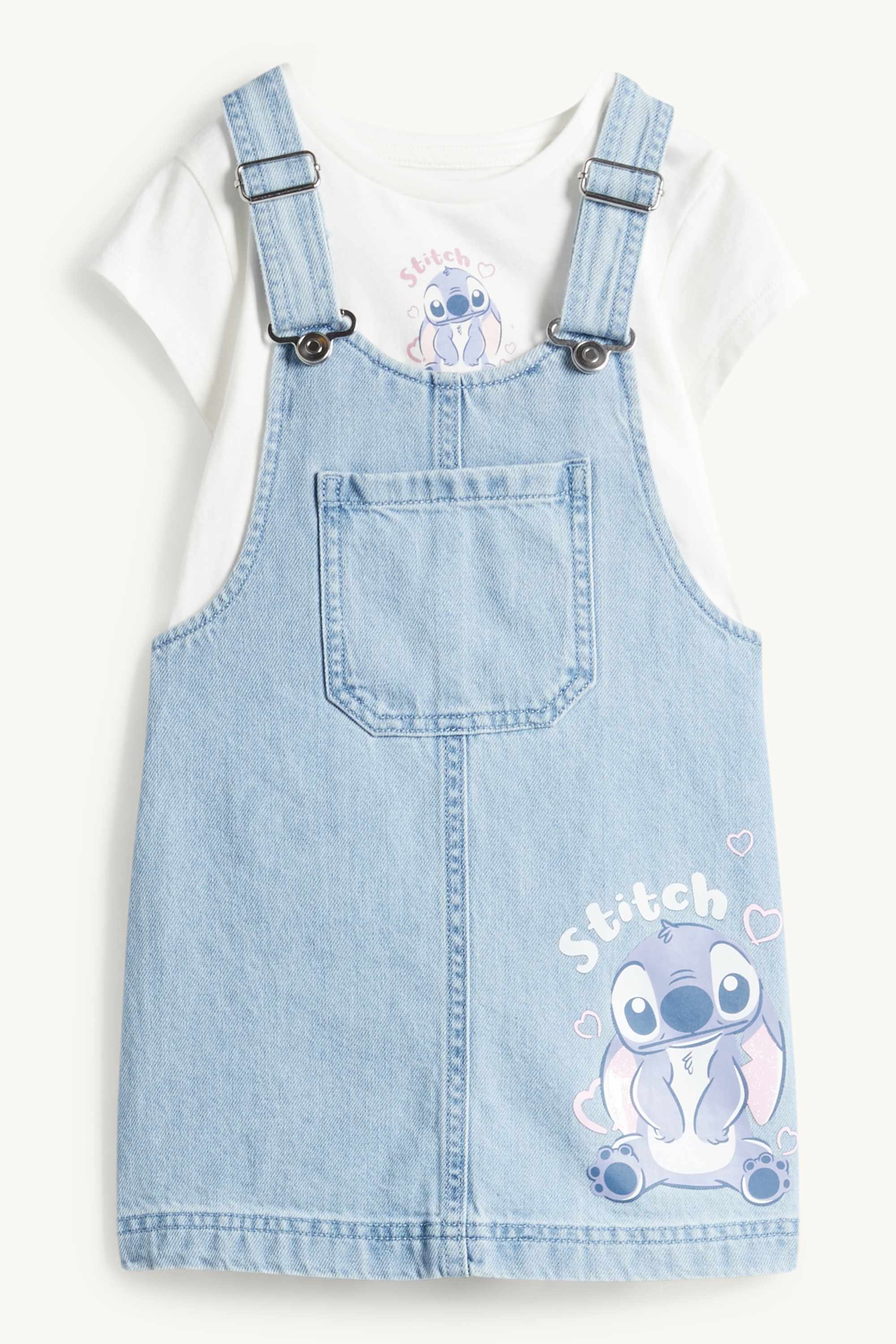 Lilo & Stitch - set - short sleeve T-shirt and denim pinafore dress white / light blue