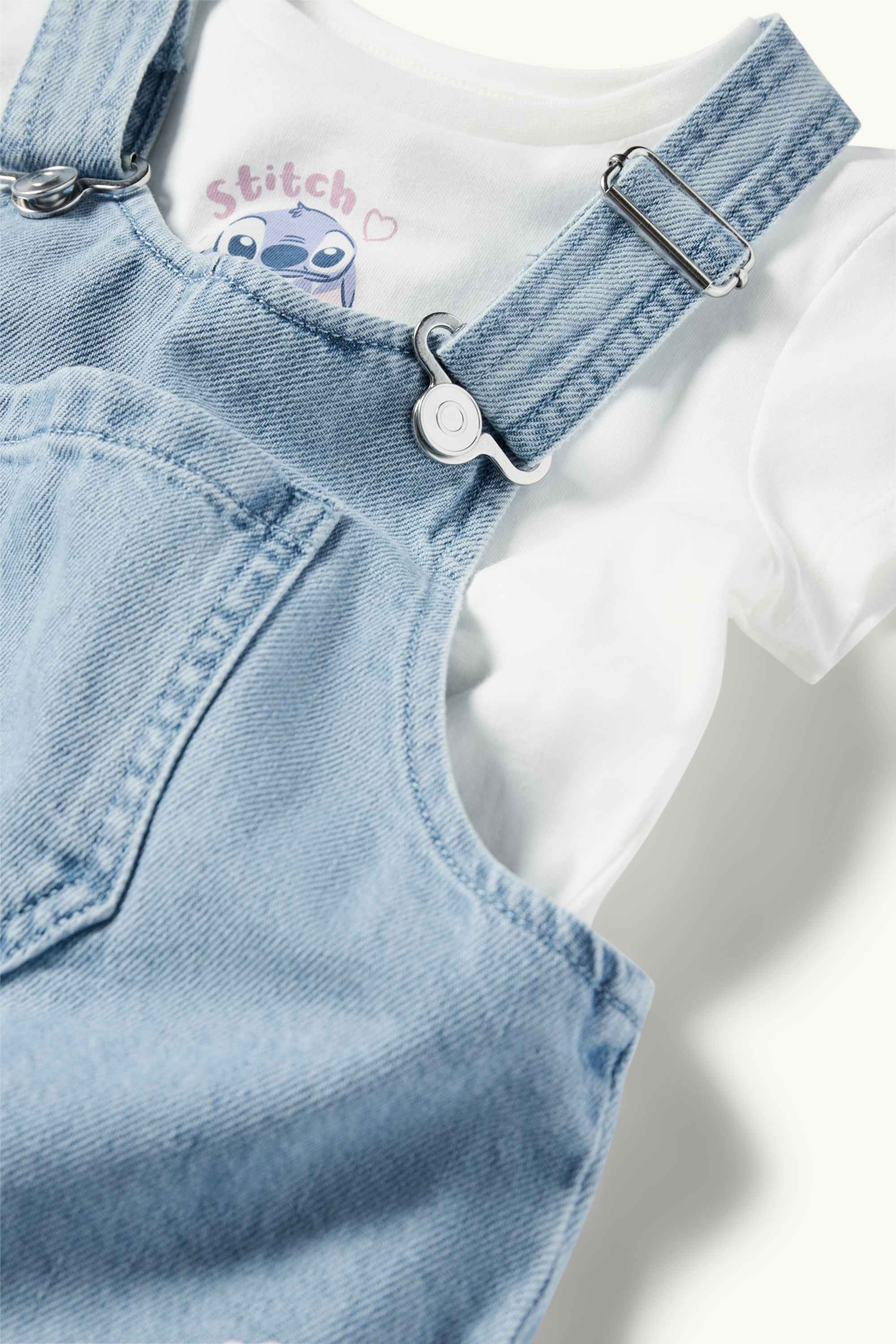 Lilo & Stitch - set - short sleeve T-shirt and denim pinafore dress white / light blue