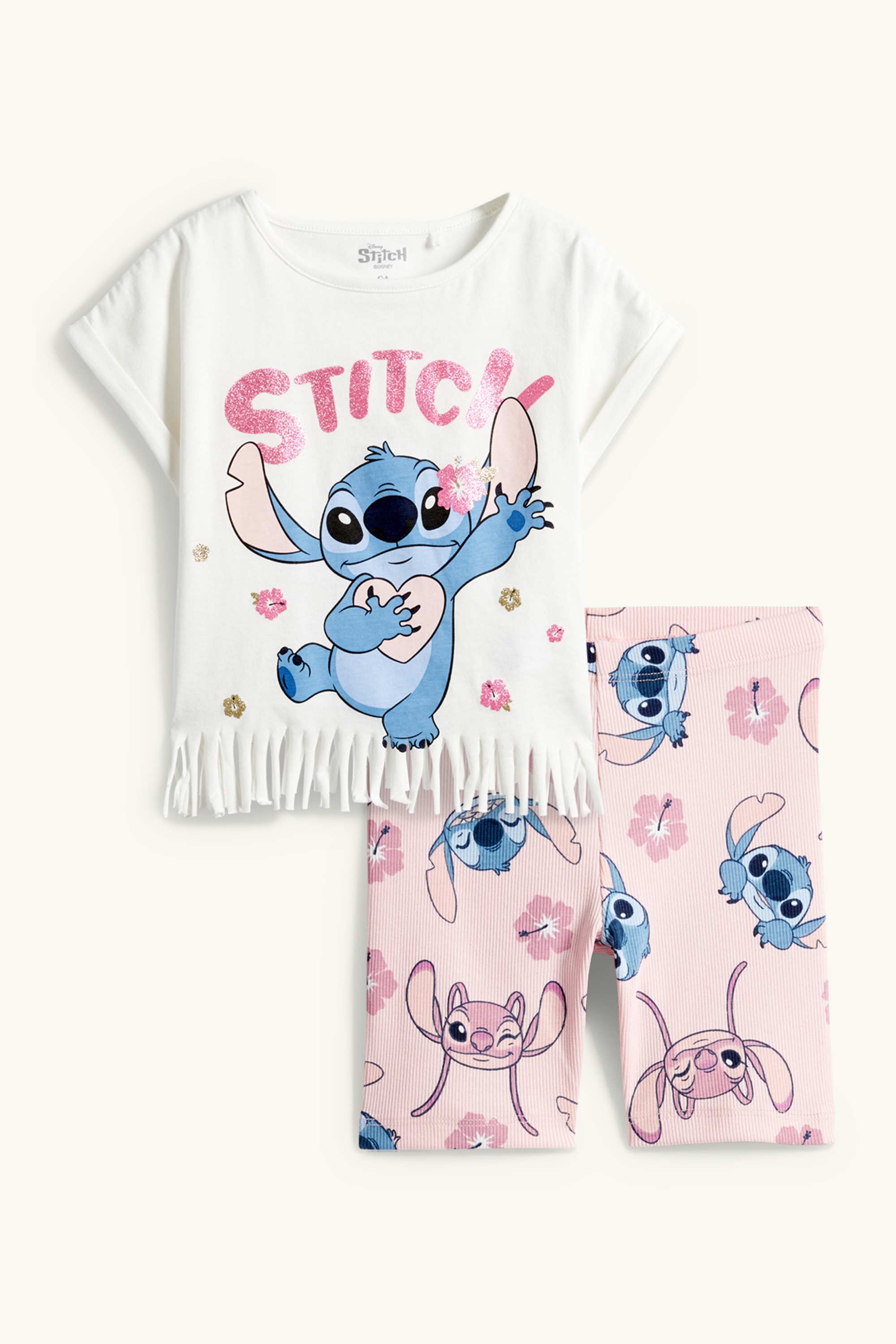 Lilo & Stitch - set - short sleeve T-shirt and cycling shorts - 2 piece white / rose