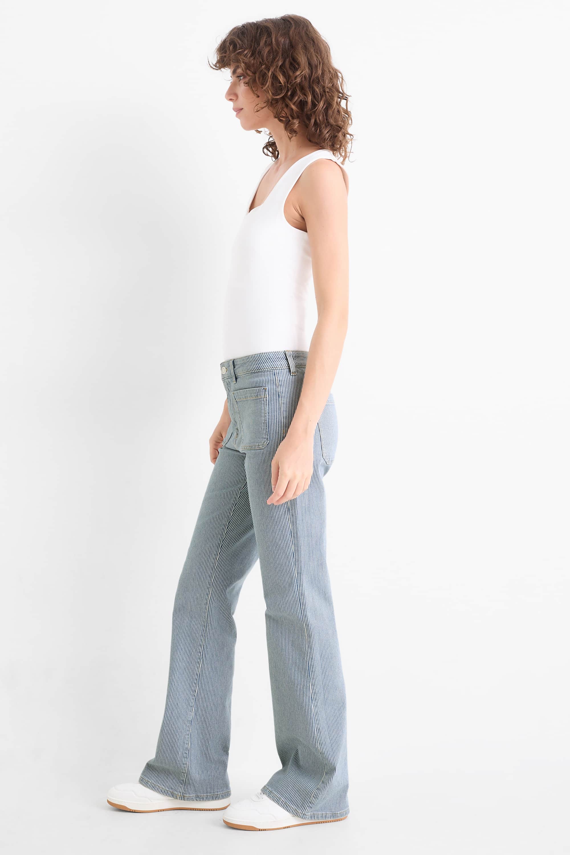 Flared jeans - mid-rise waist - striped blue