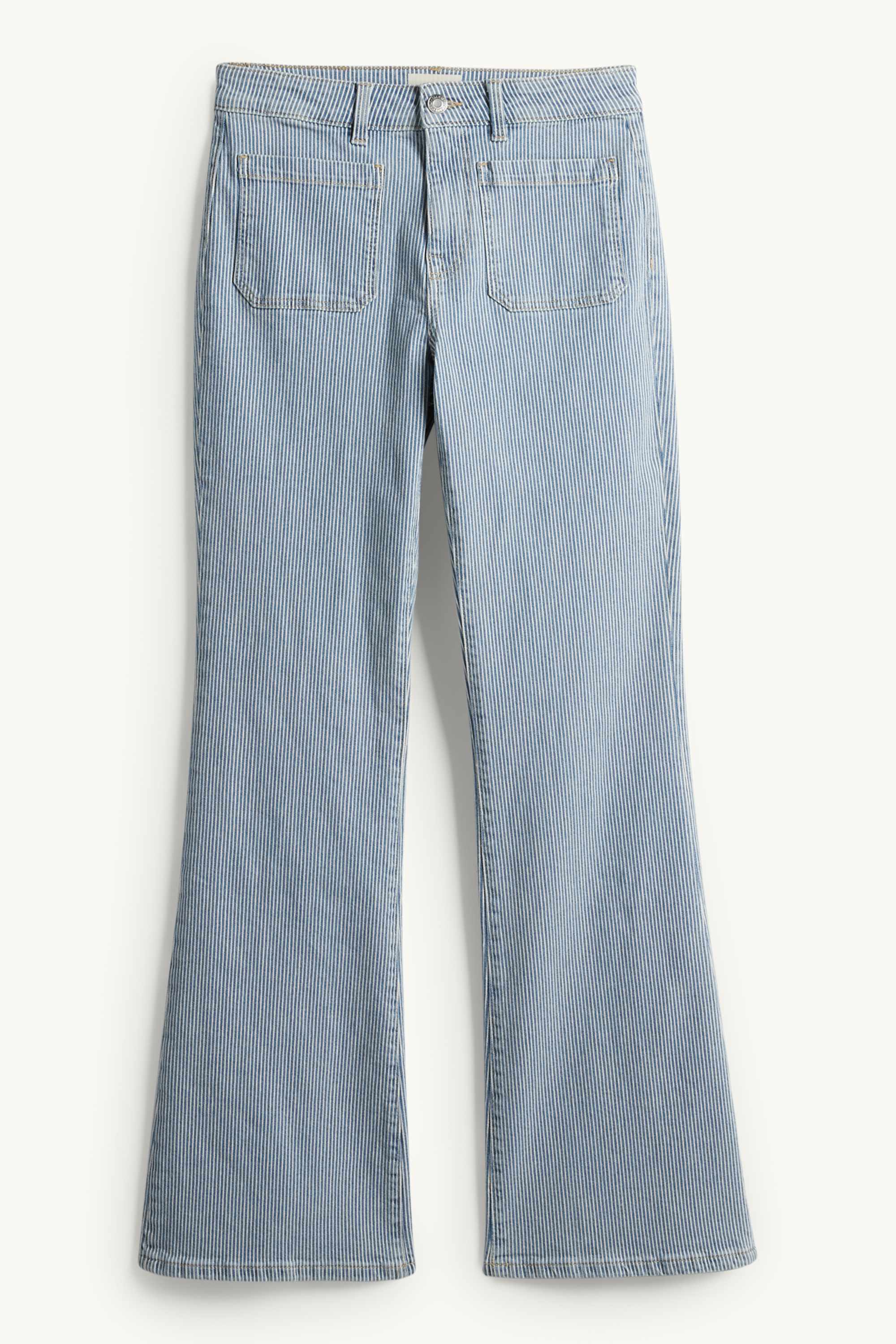 Flared jeans - mid-rise waist - striped blue