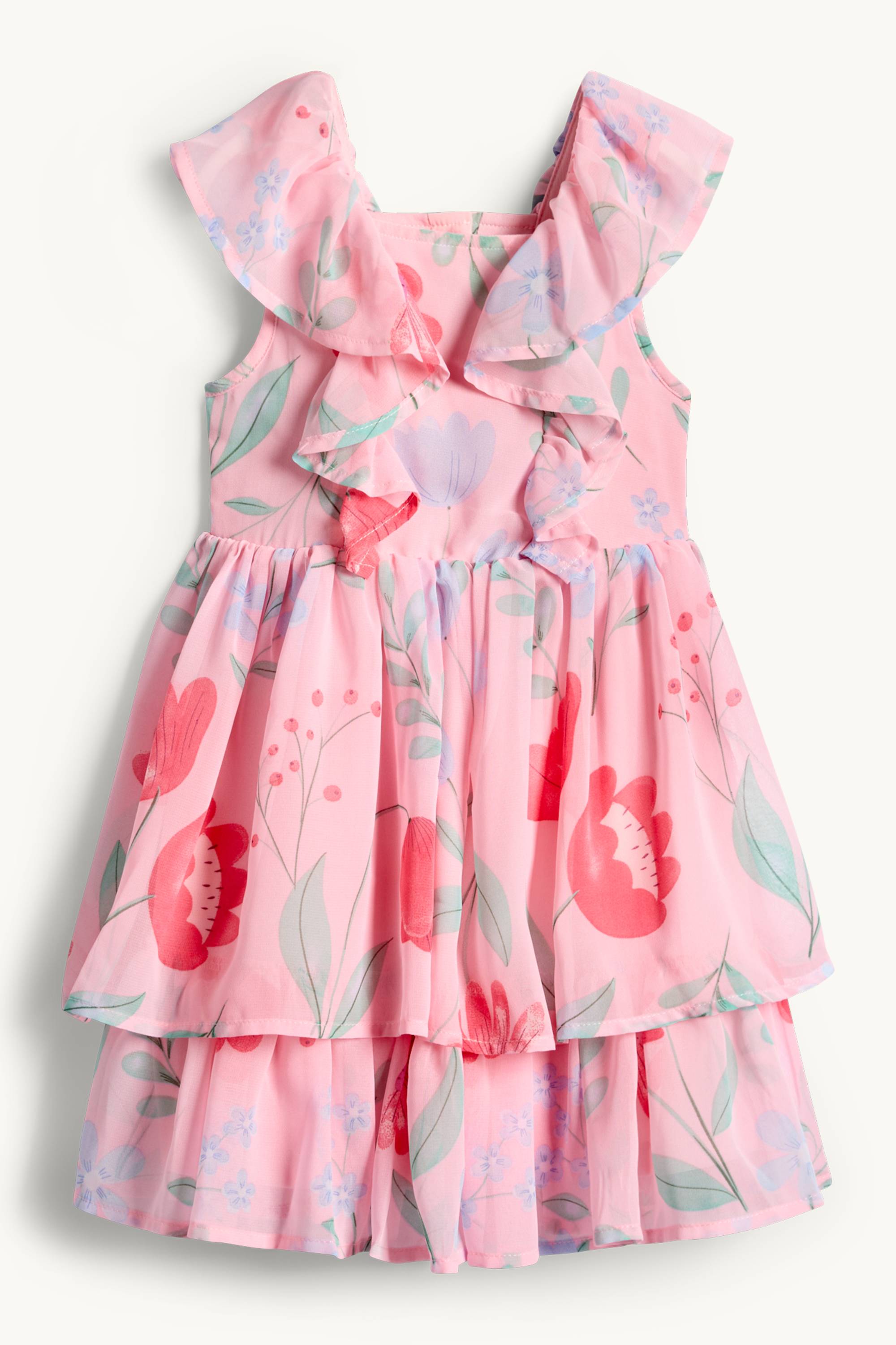 Floral - chiffon dress rose / red
