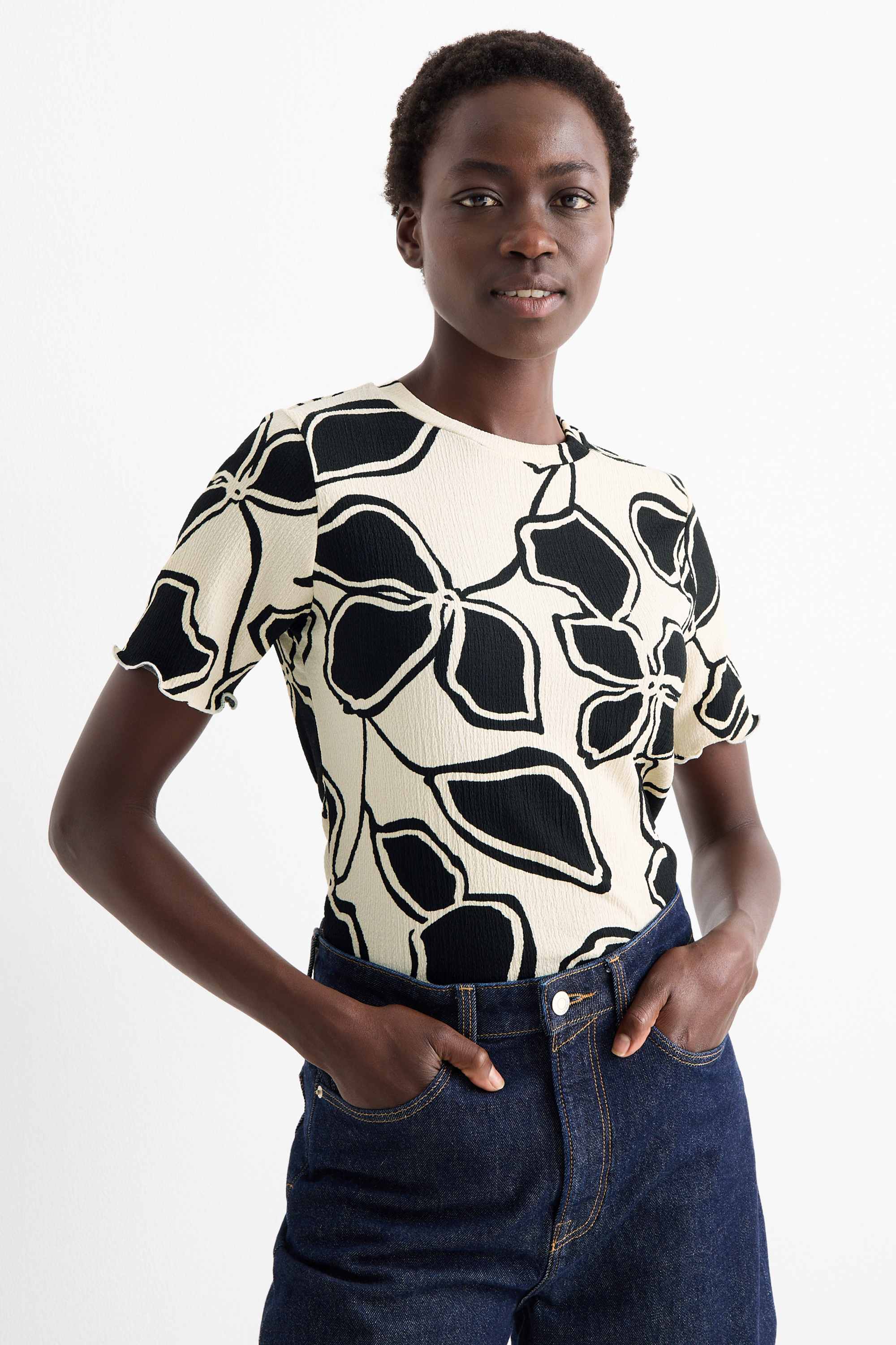 T-shirt - regular fit - floral black / beige (2)