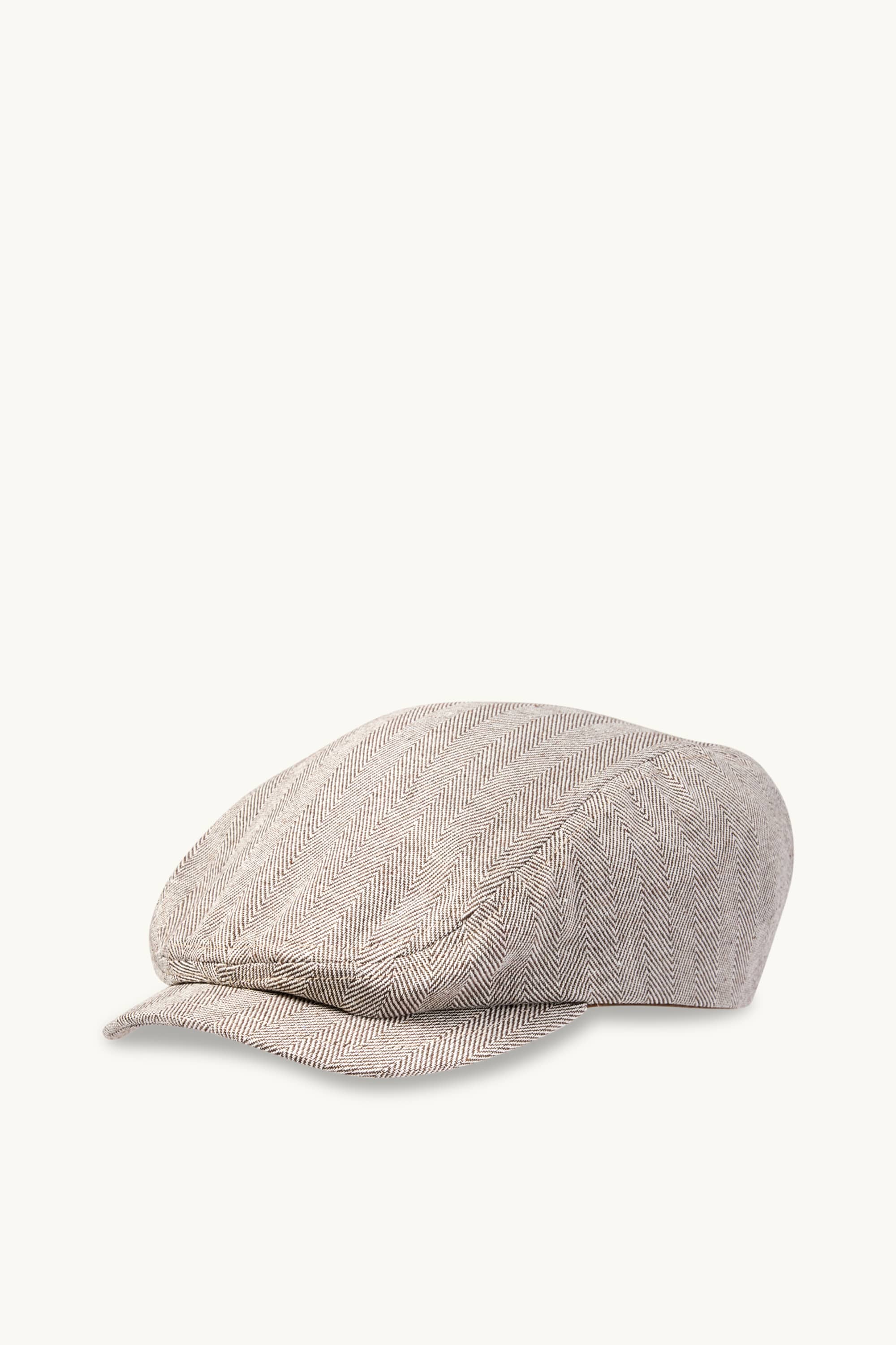 Flat cap with linen content - patterned light gray