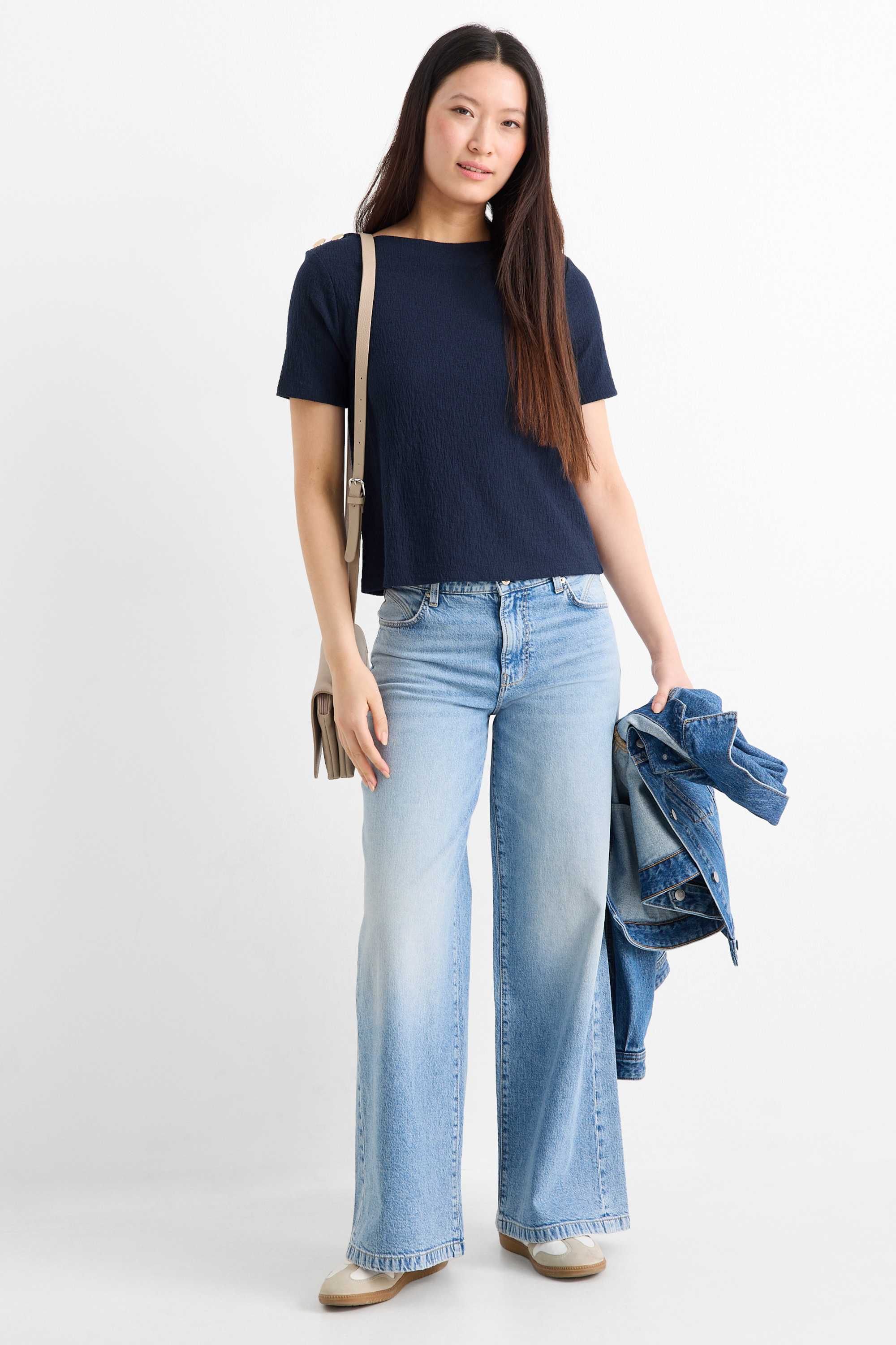 T-shirt - regular fit - textured dark blue