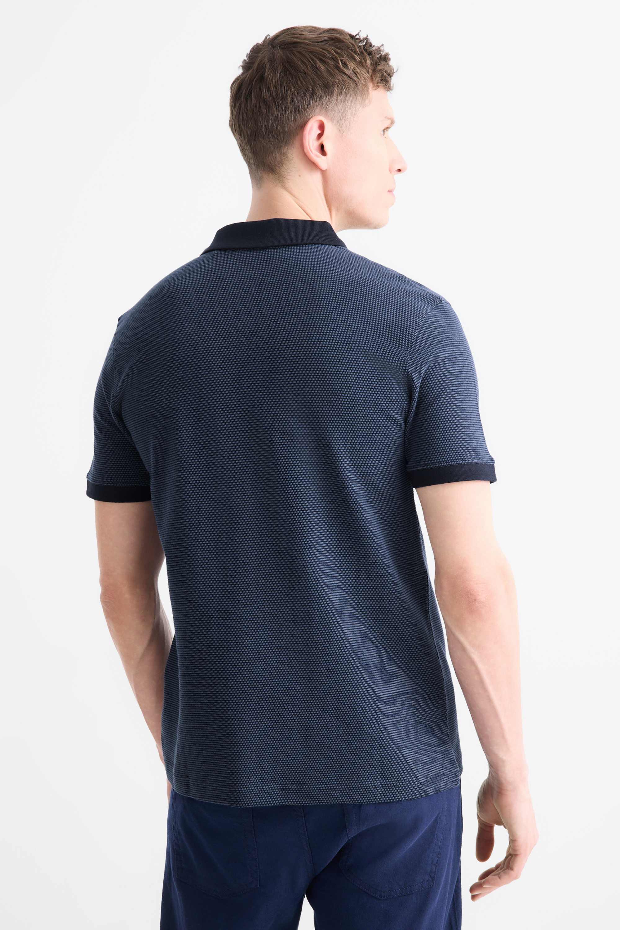Polo shirt - regular fit - textured dark blue