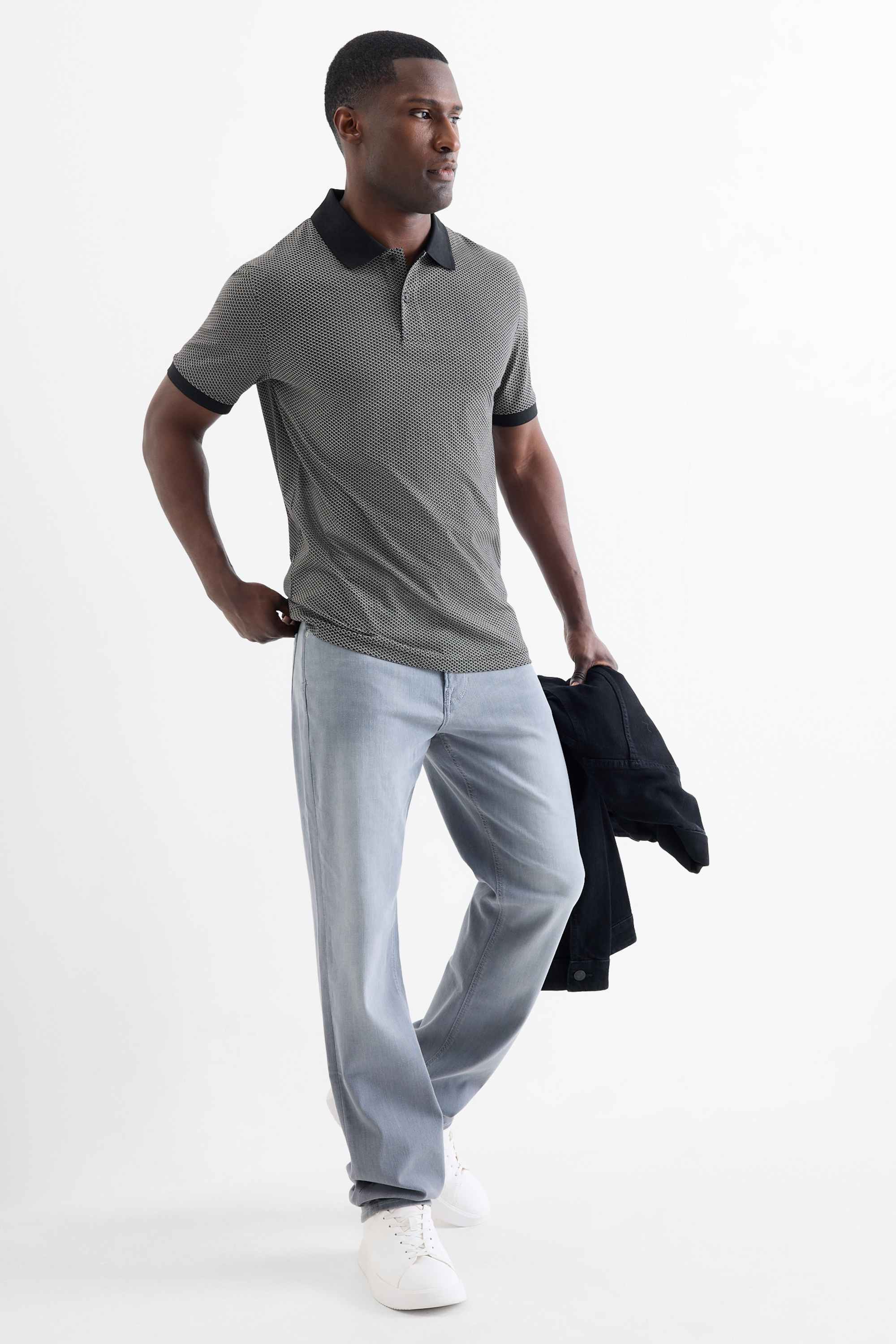 Polo shirt - regular fit - patterned black